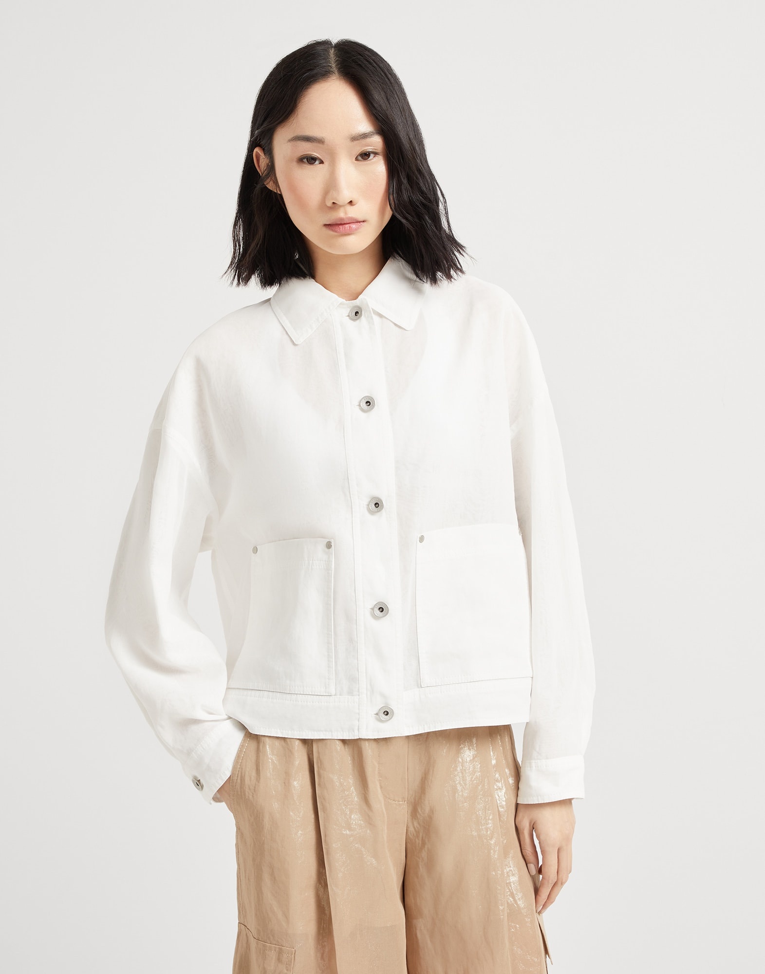 Cotton organza outerwear jacket with monili - 1