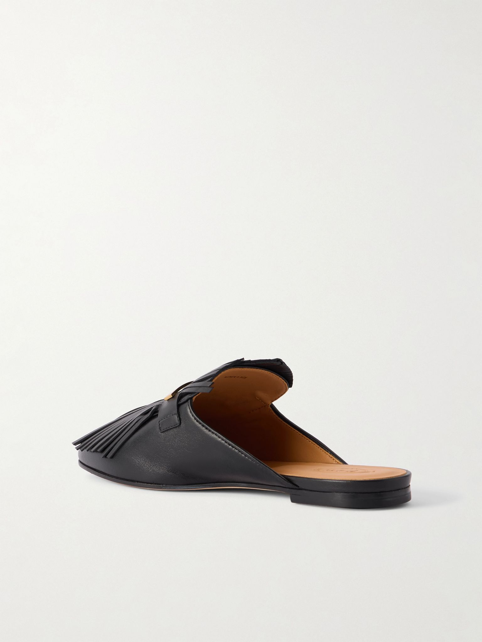 Embellished fringed leather slippers Black - 3