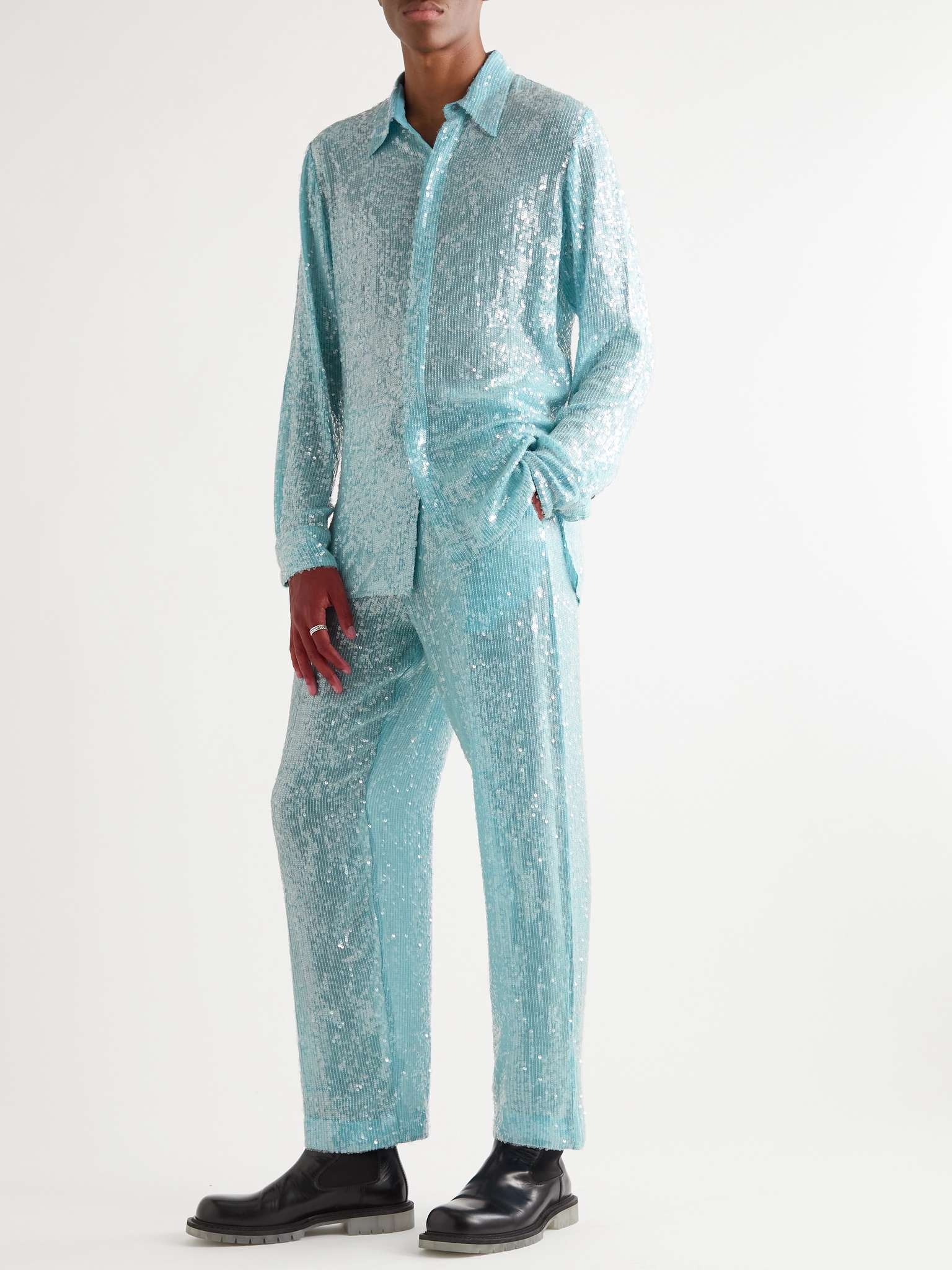 Sequinned Georgette Drawstring Trousers - 2