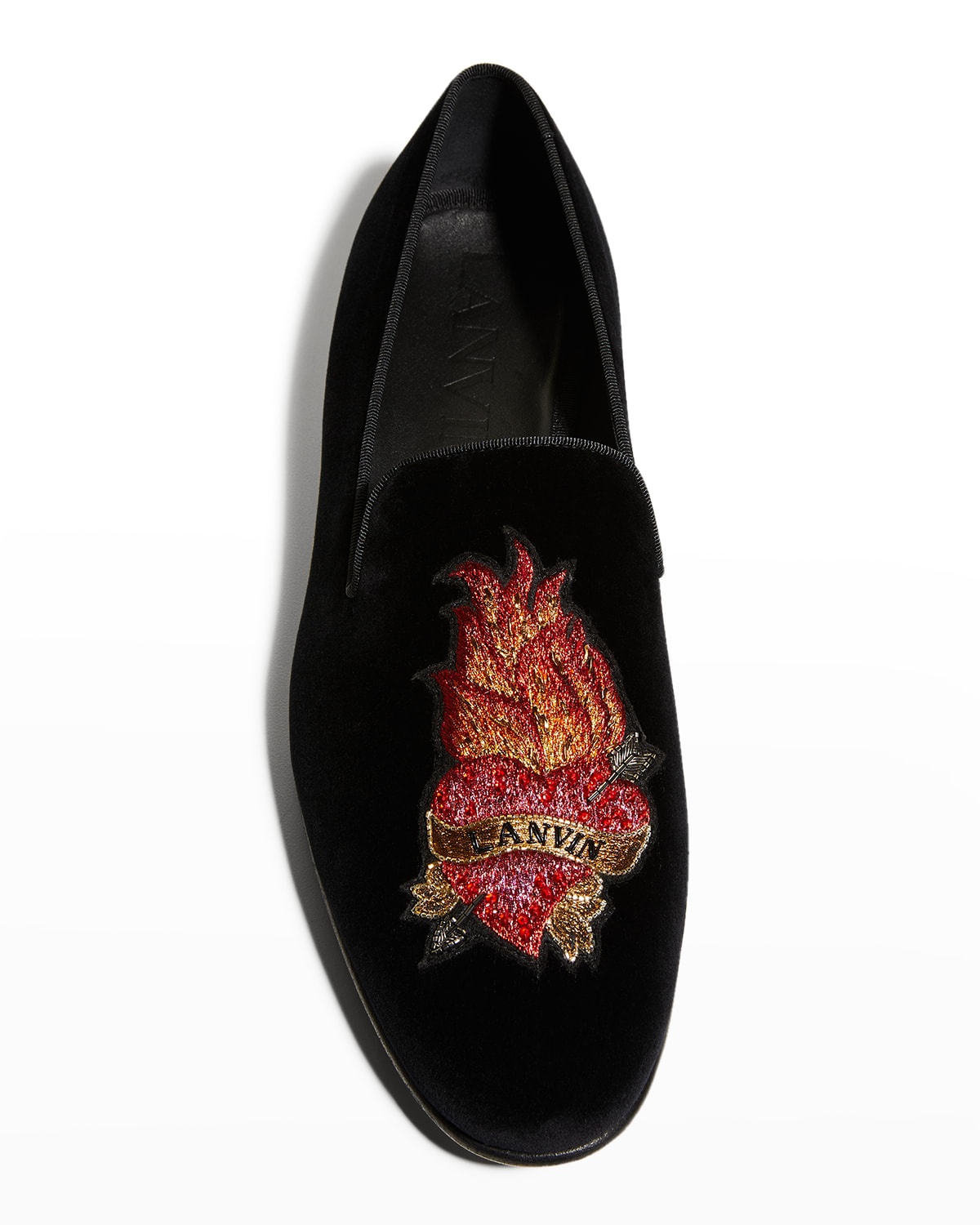 Men's Flaming Heart Leather & Velvet Smoking Shoes - 5