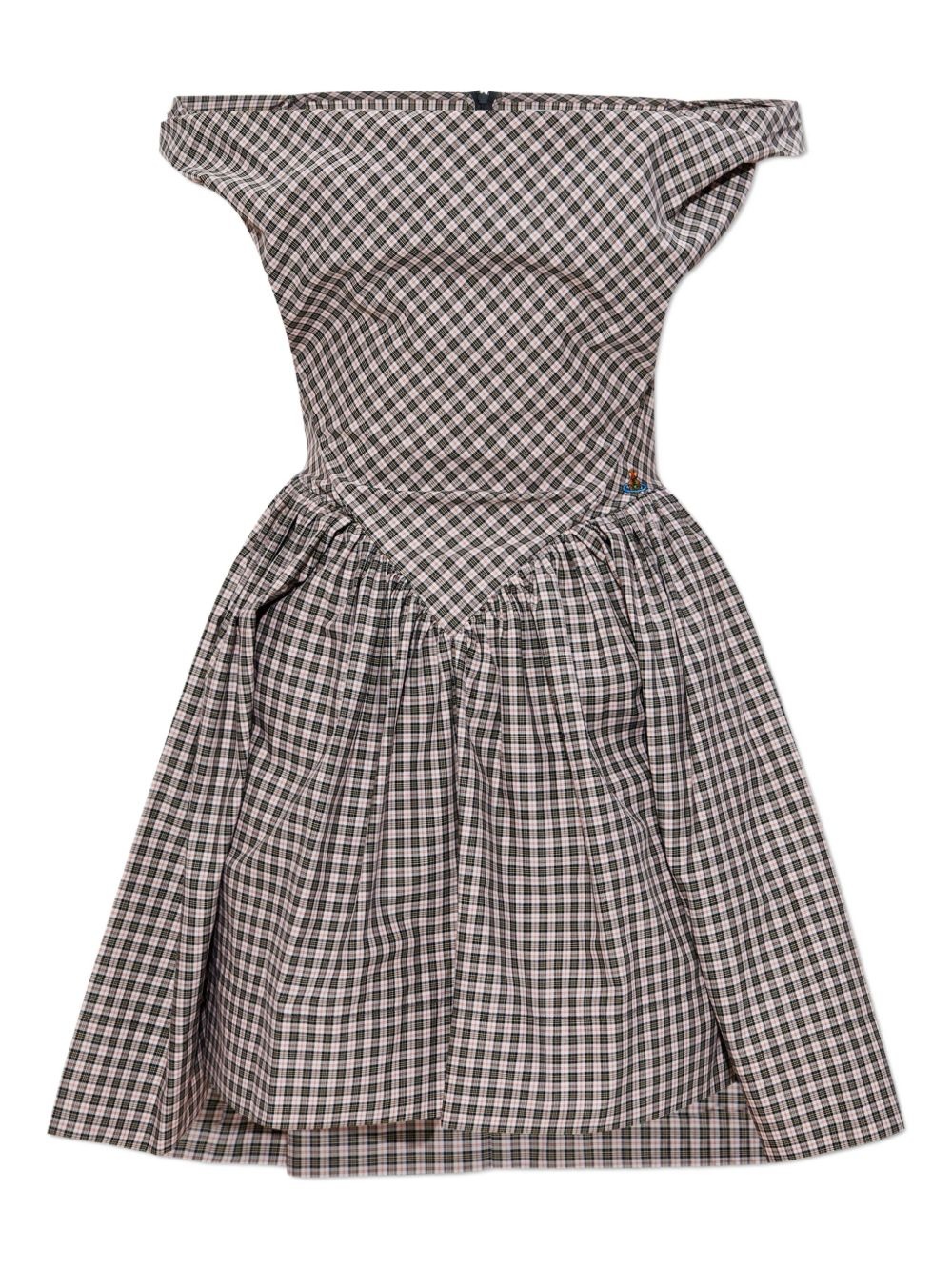off-shoulder checked dress - 1