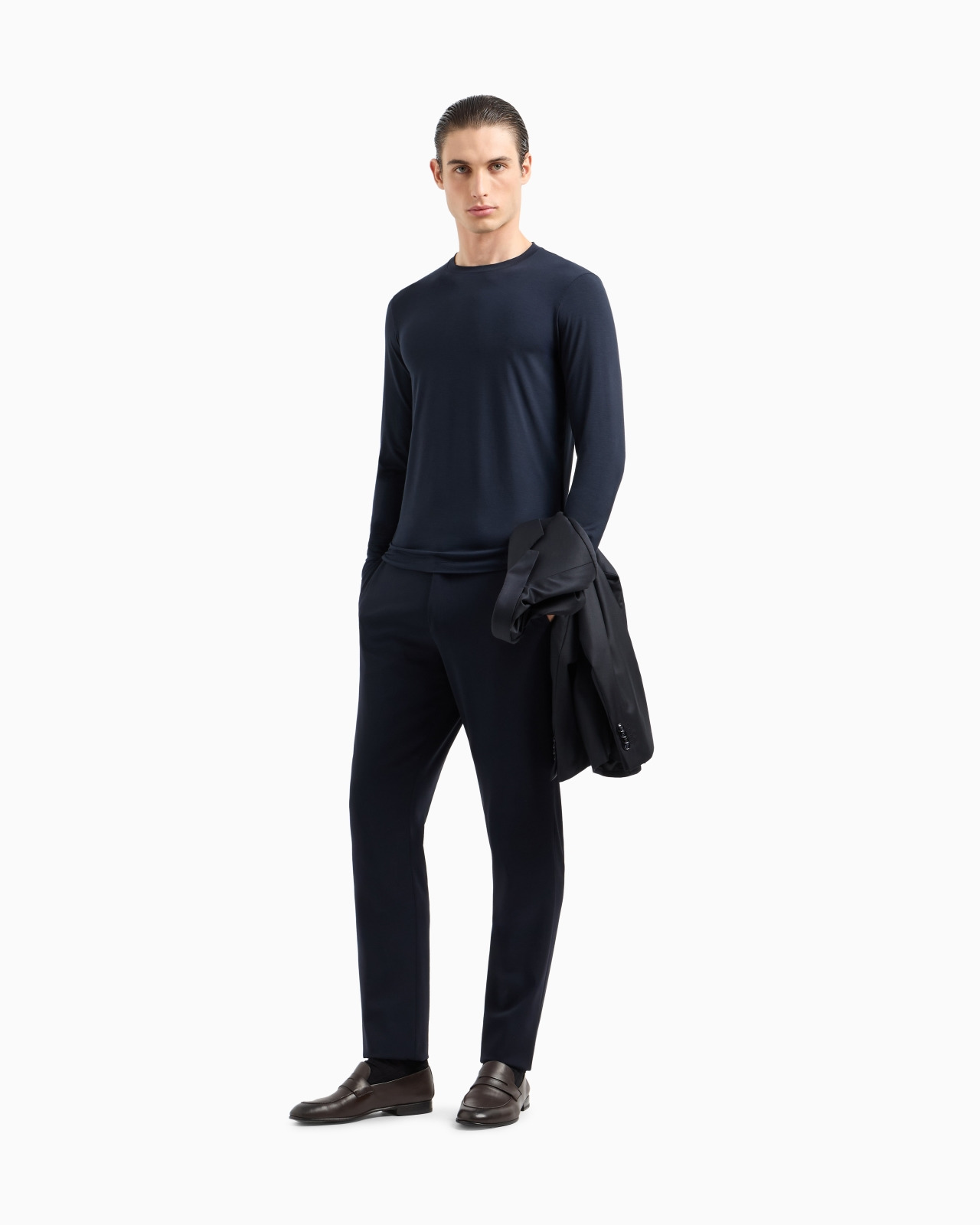 Stretch viscose jersey jumper with crew neck and long sleeves - 2