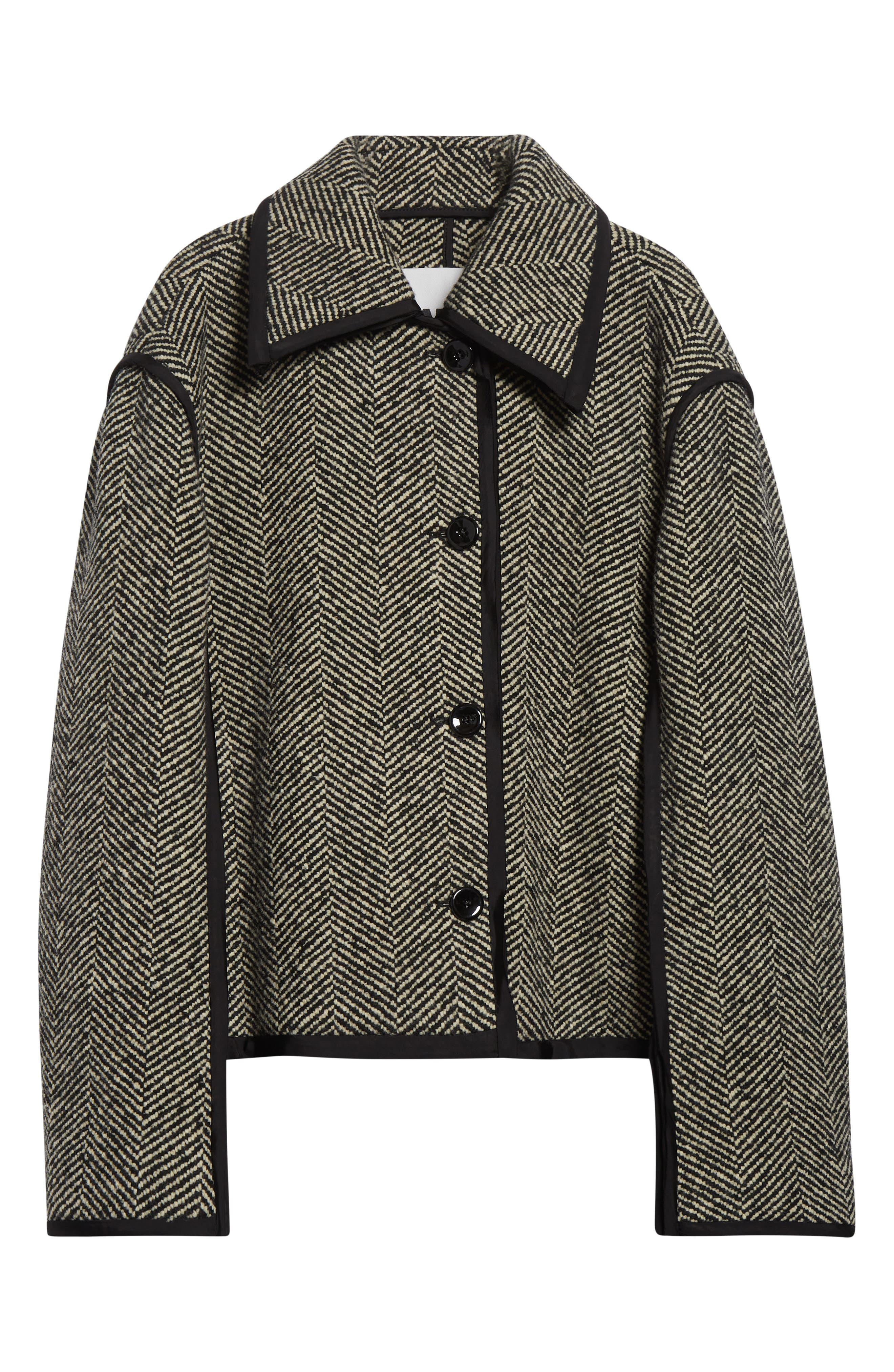 Jil Sander Contrast Trim Wool Blend Herringbone Jacket in Military Speckle at Nordstrom - 7