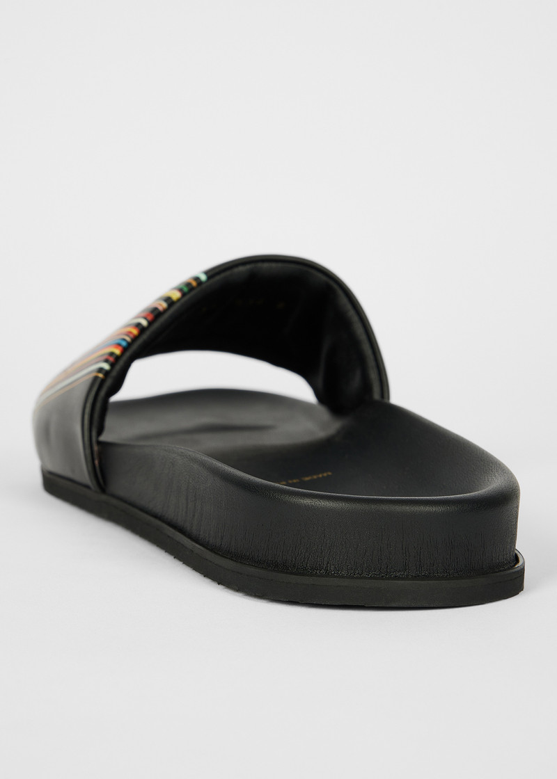 Black 'Signature Stripe' Leather 'Bellagio' Slides 3