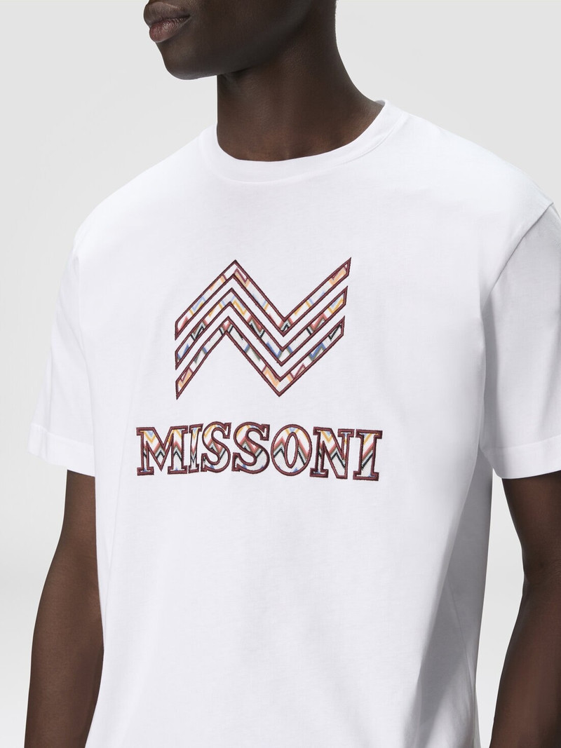 Cotton crewneck T-shirt with zigzag insert and logo lettering 5
