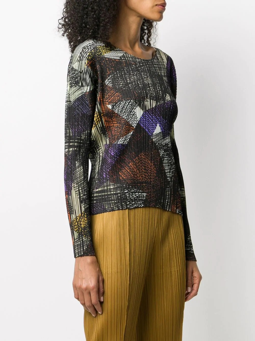 pleated abstract print top - 3