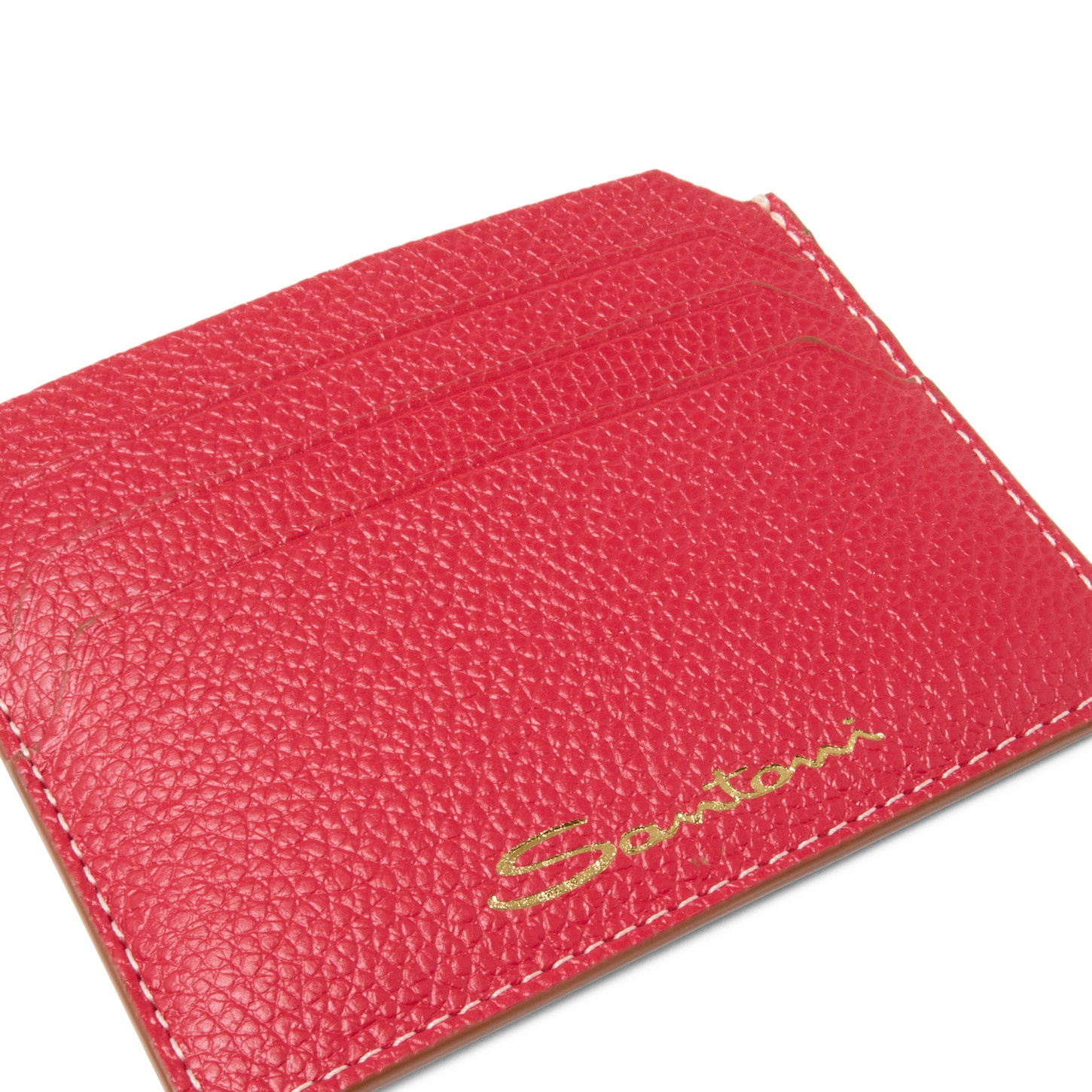 Red tumbled leather credit card holder - 2