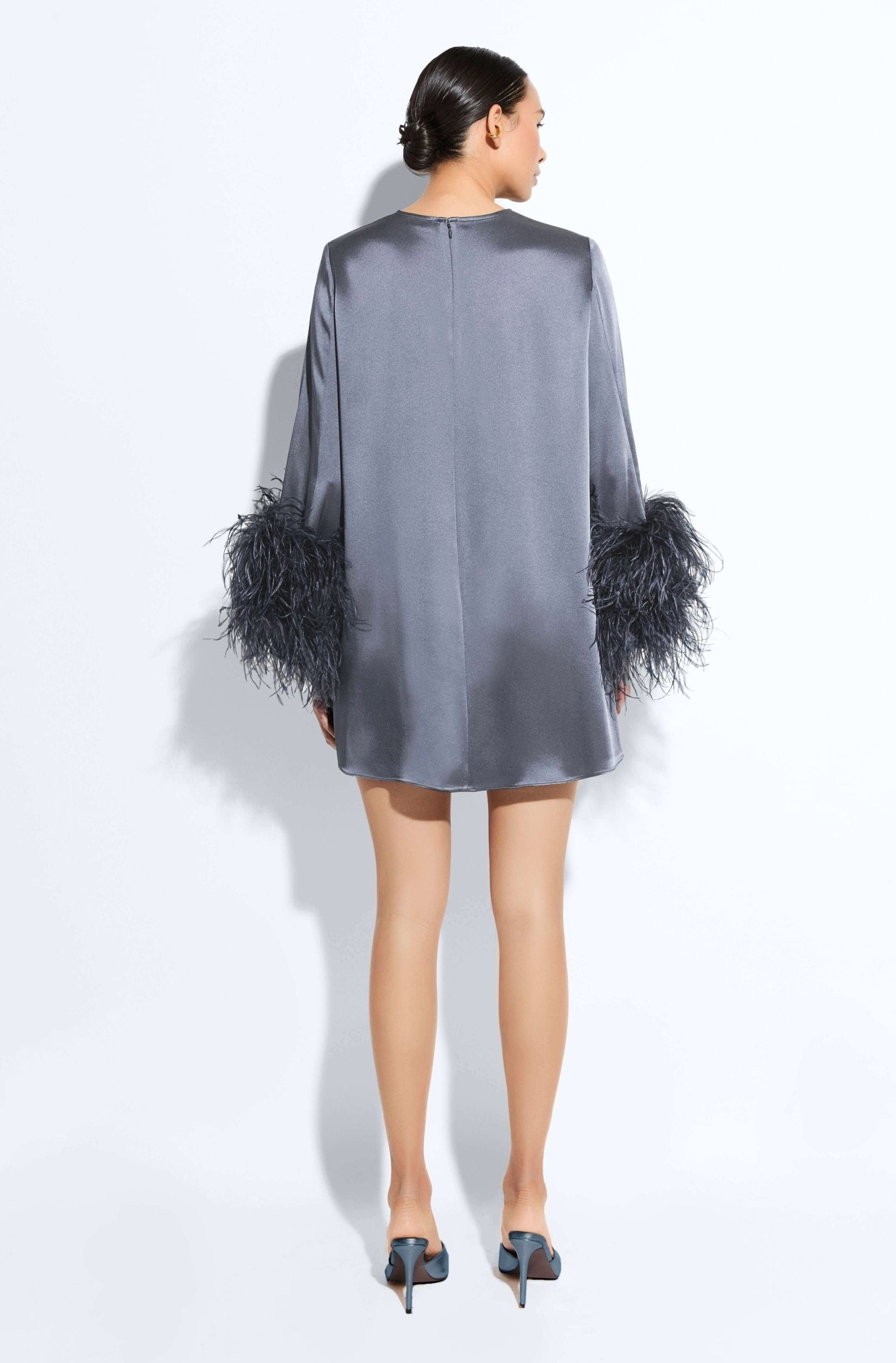 Satin Dress With Feathers - 3