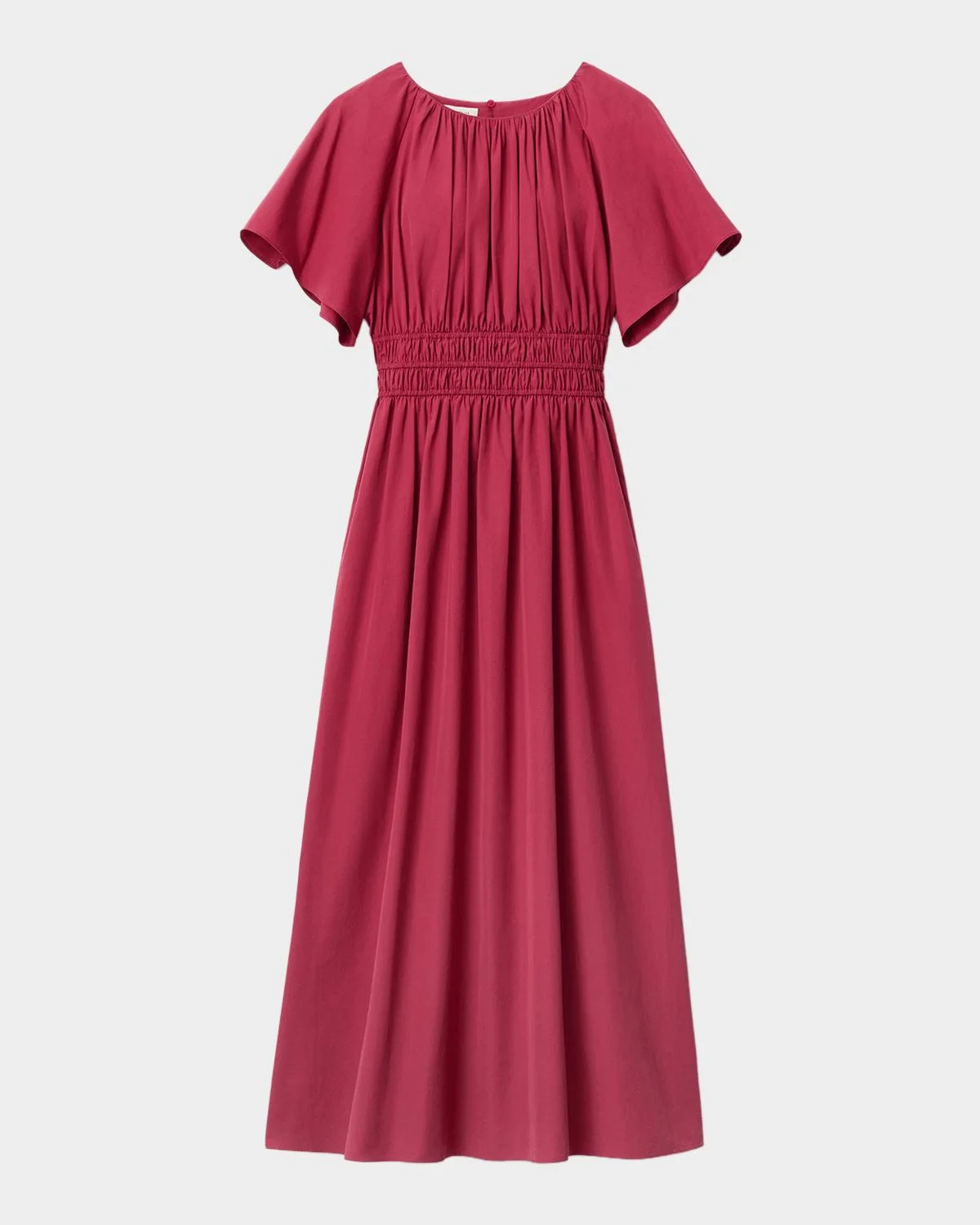 Shirred Cotton Poplin Midi Dress - 1