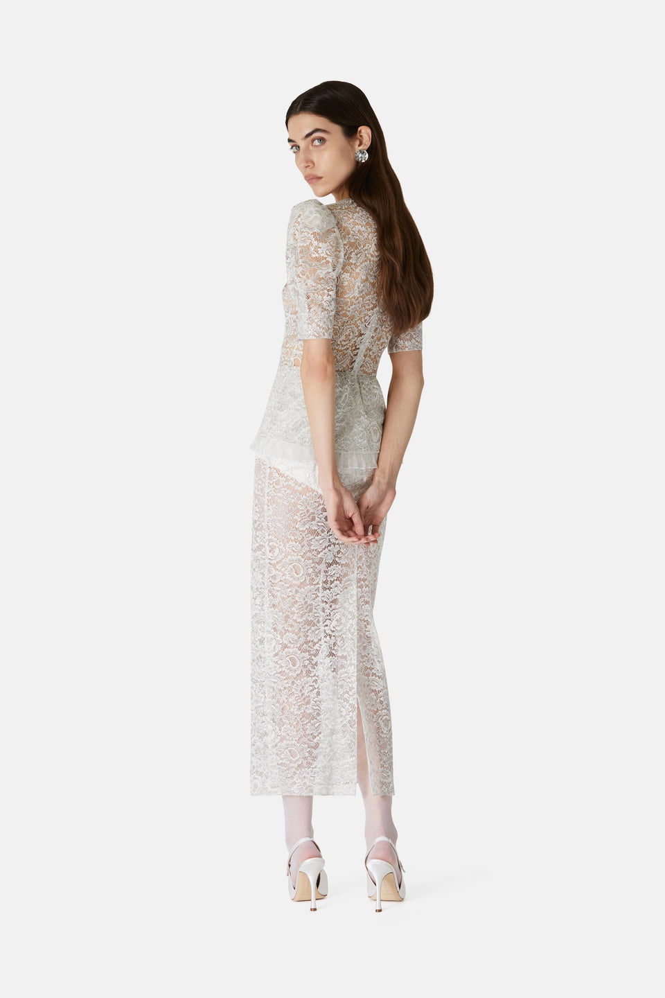 LUREX LACE EVENING DRESS WITH RUFFLE DETAILS - 5