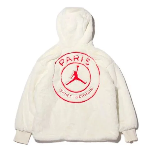 (WMNS) Air Jordan Brand AS WJ PSG Paris Saint-Germain fur Jacket White CQ7154-133 - 1