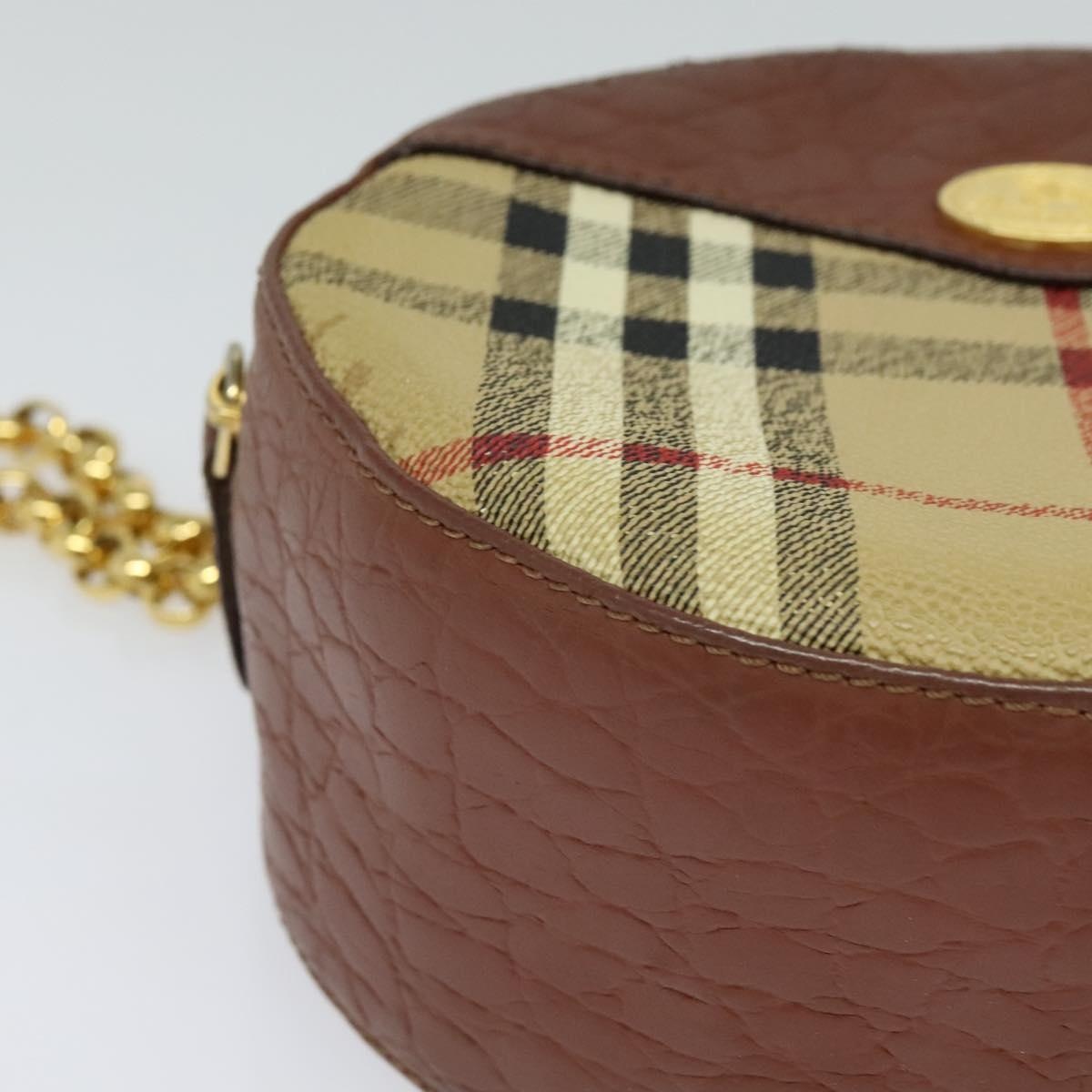 Burberry Nova Check Chain Shoulder Bag Pvc Leather Brown Beige - 9