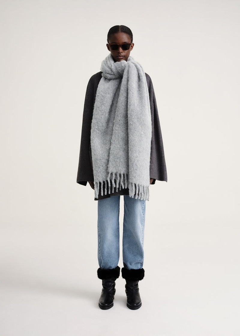 Brushed alpaca blend scarf light grey mélange 4