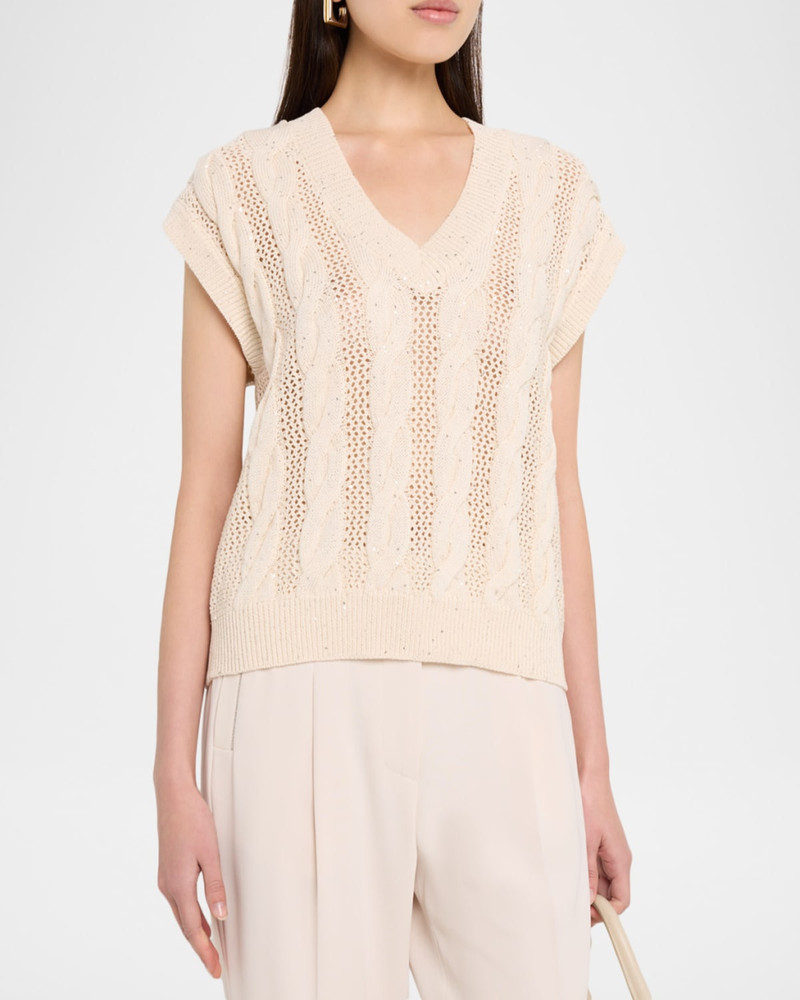Sequined Cotton Cordonnet Sweater Vest 4