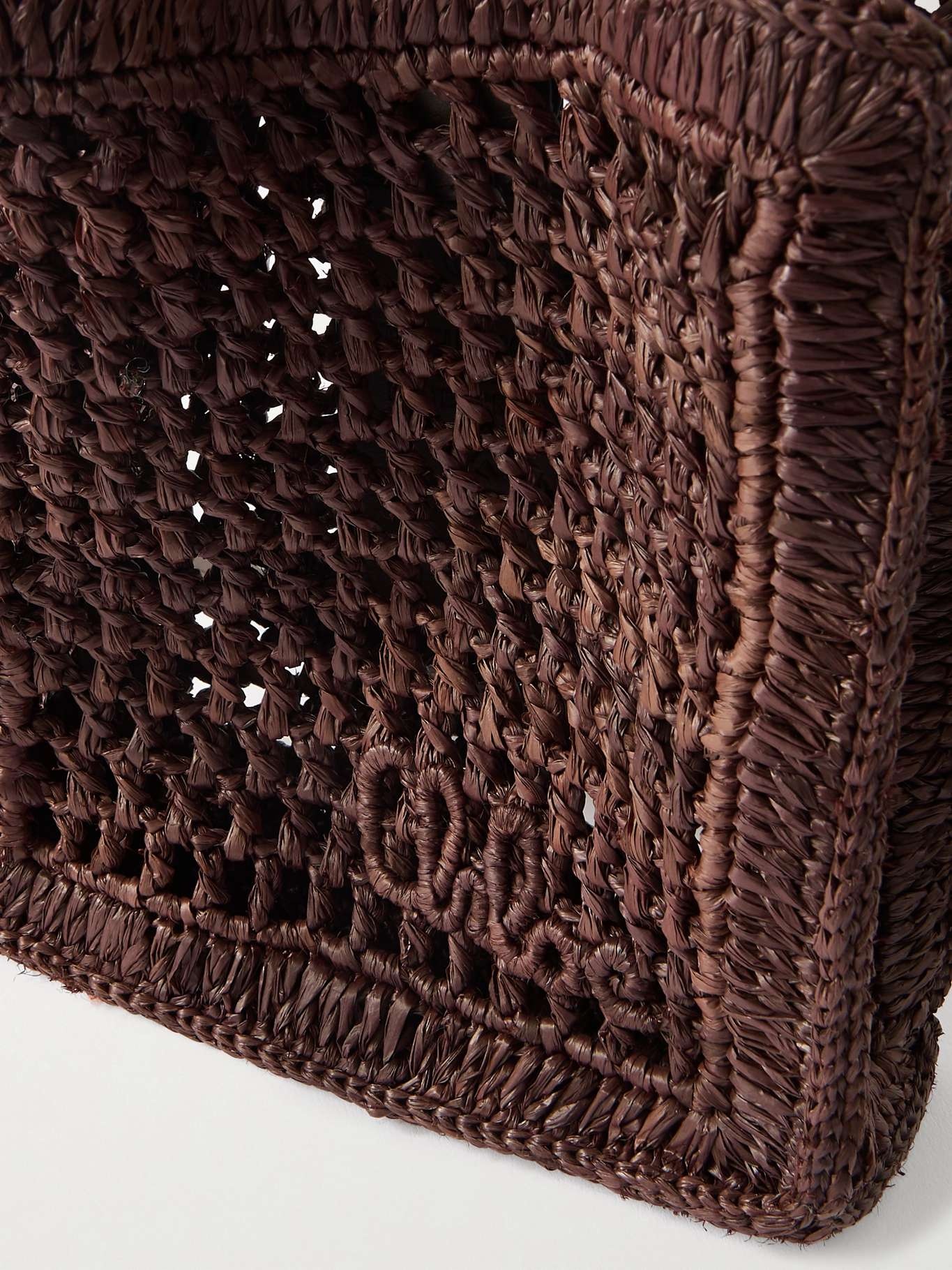 Summer Banana small leather-trimmed woven raffia tote bag Dark brown - 4