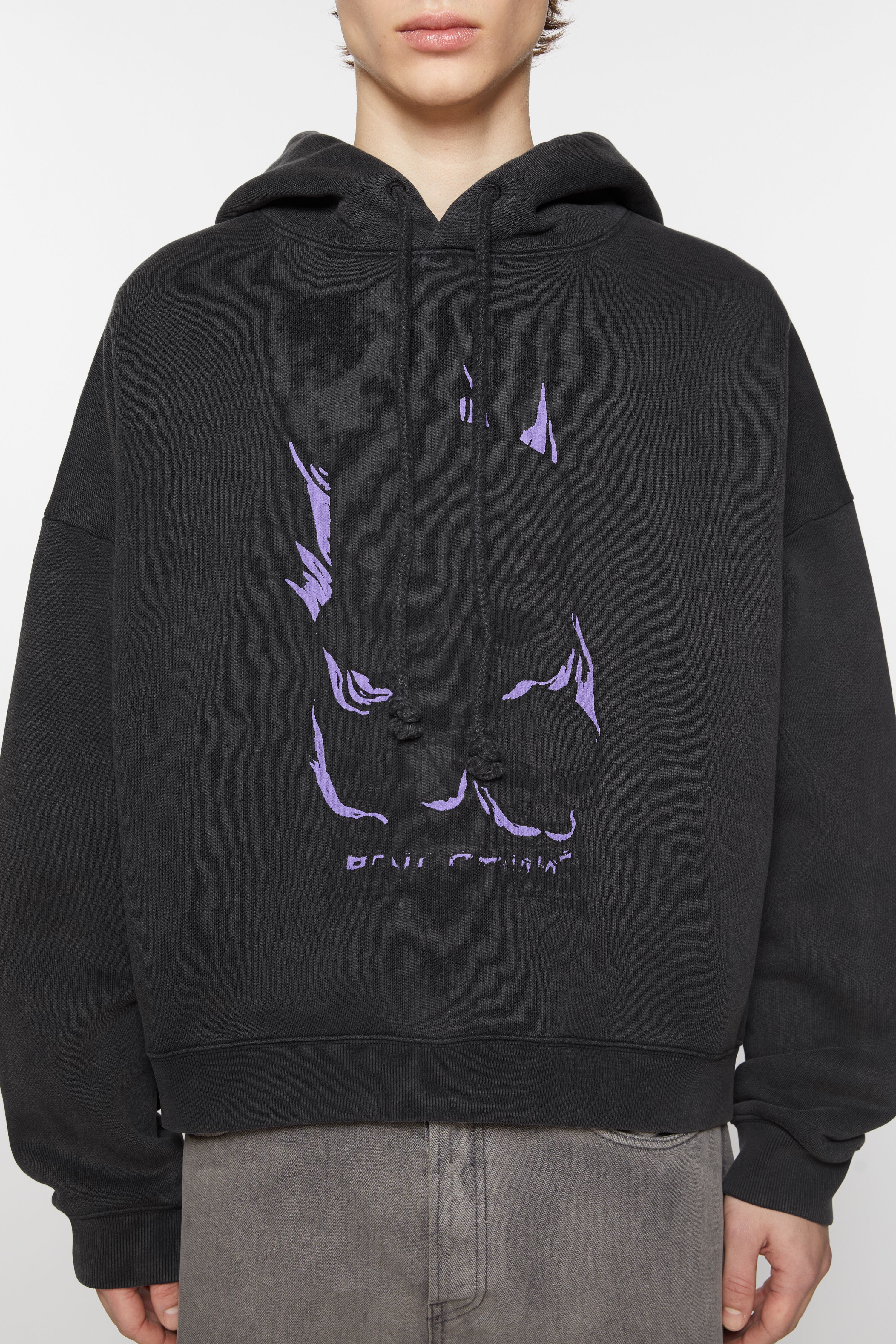 Printed hooded sweater - Faded black - 4