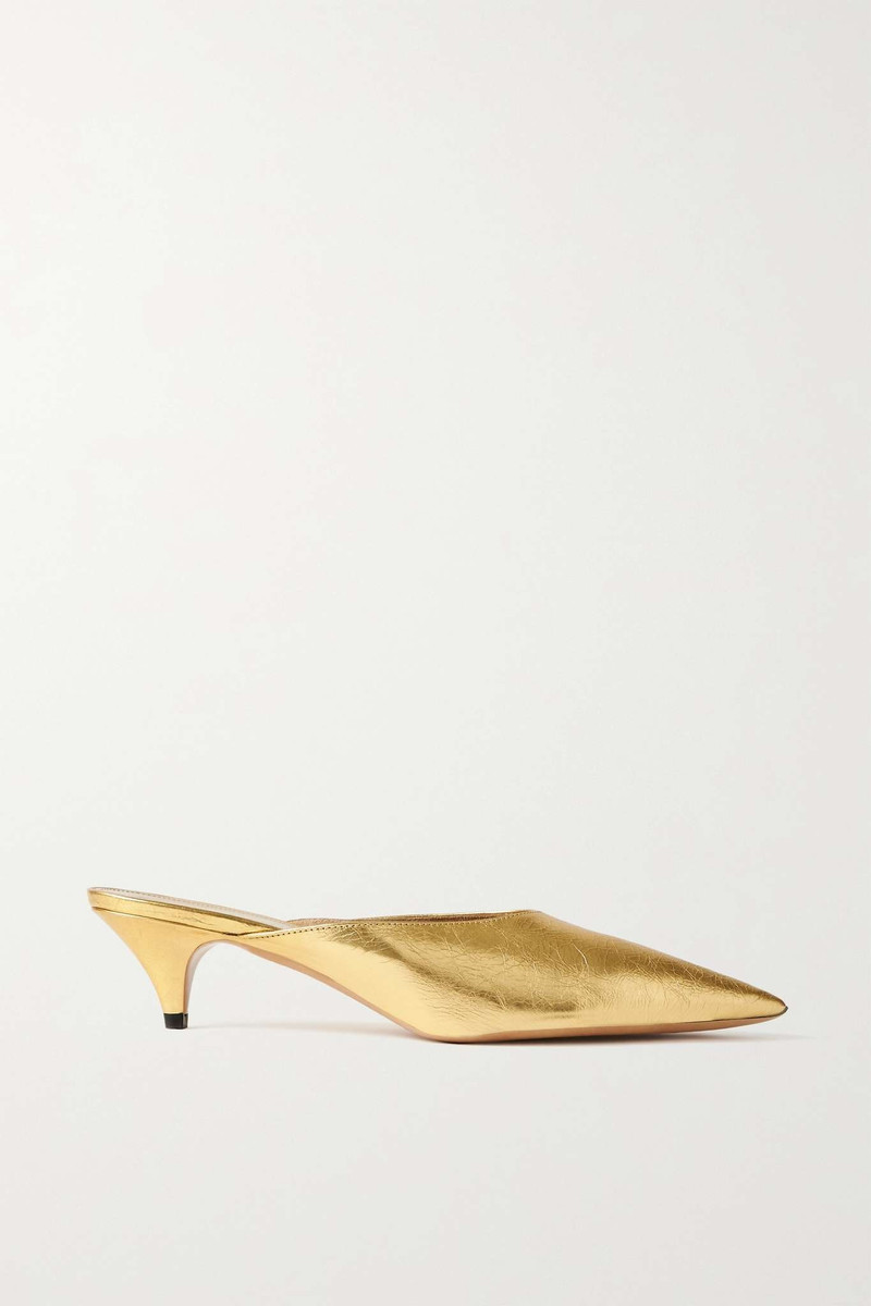 River metallic crinkled-leather mules 1