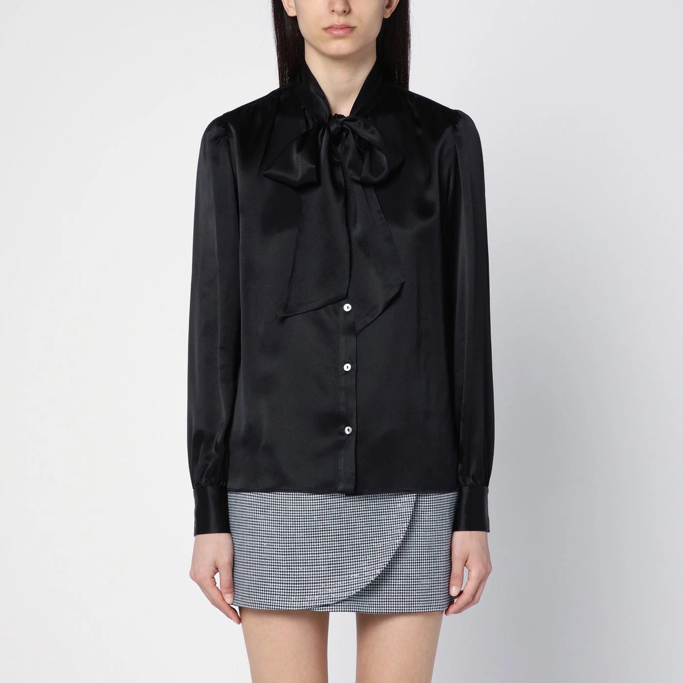 Black silk shirt with bow - 1