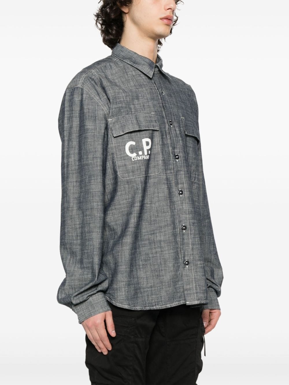 logo-print chambray shirt - 3
