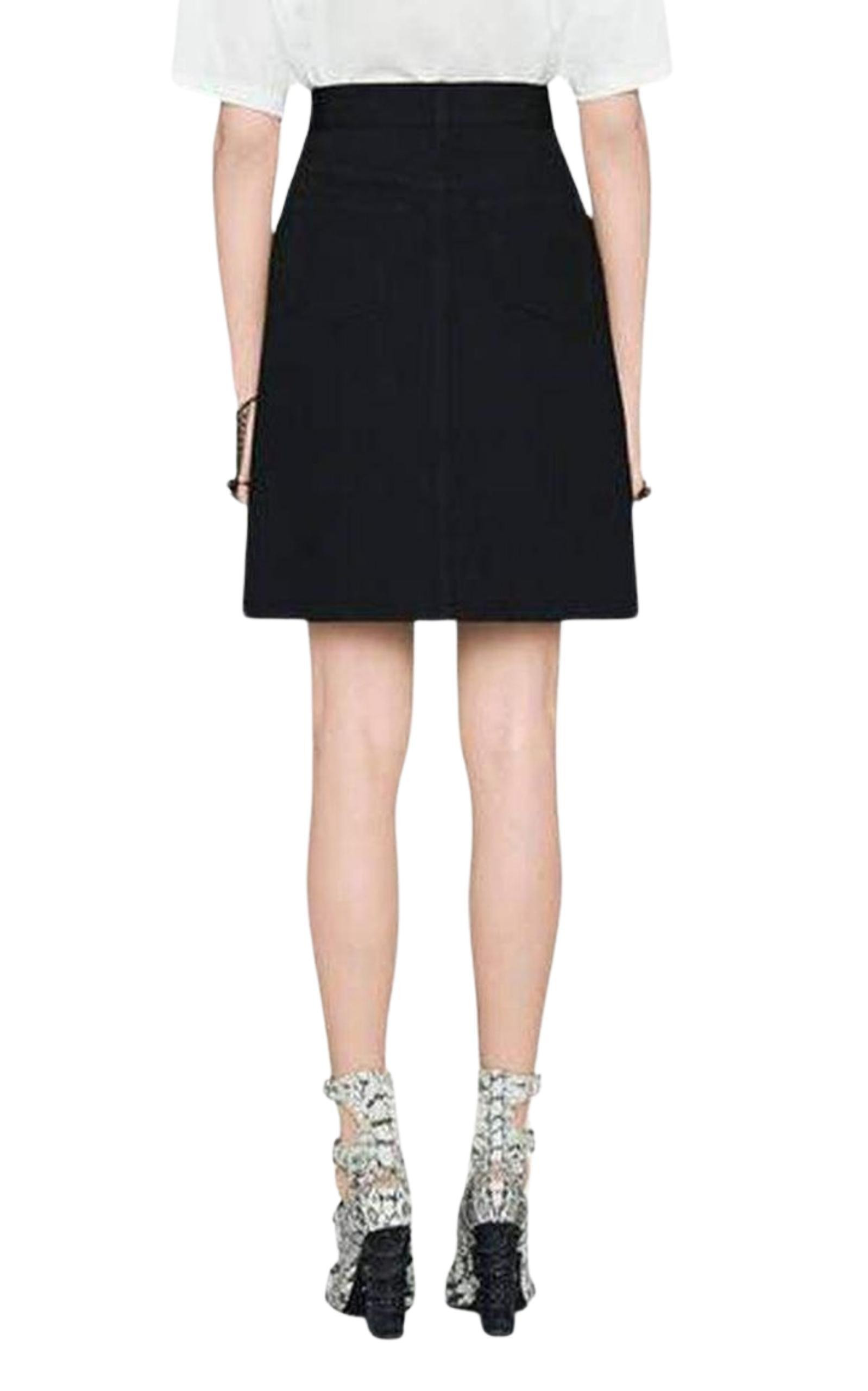 Embroidered Black Denim Mini Skirt - 3
