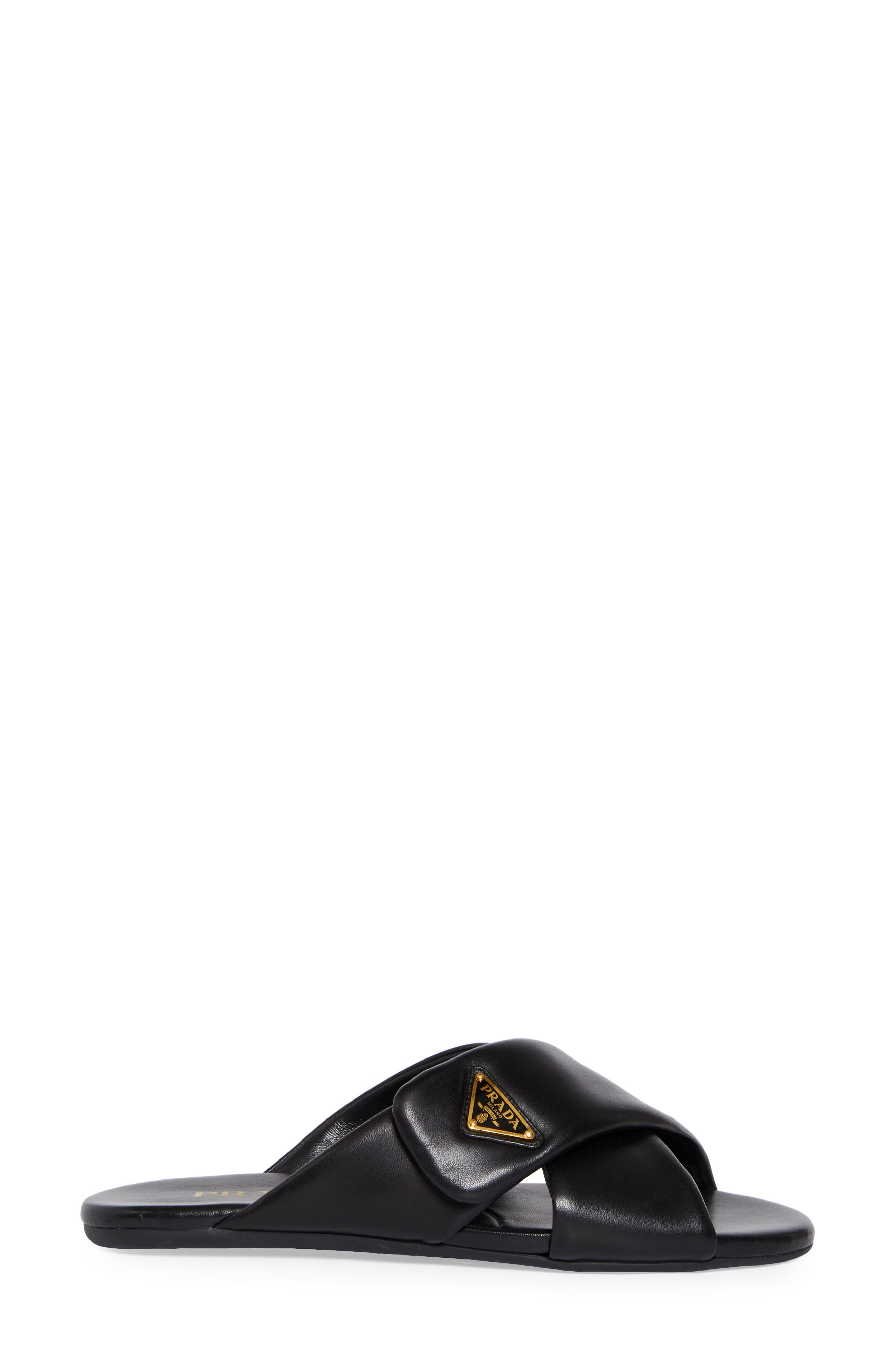 Prada Logo Crisscross Slide Sandal in Nero at Nordstrom - 3