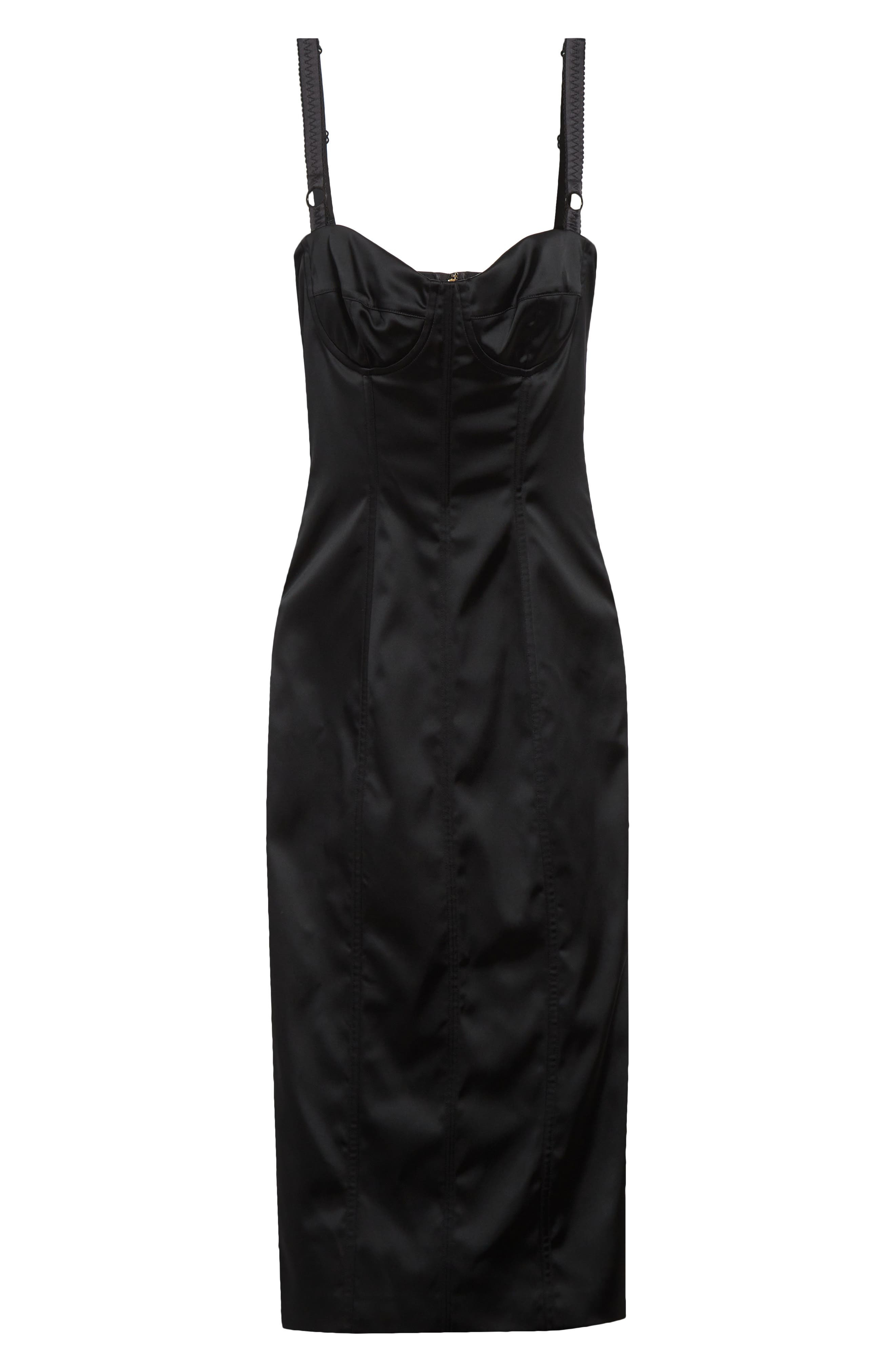 Dolce&Gabbana Bustier Detail Satin Midi Dress in N0000 Nero at Nordstrom - 5