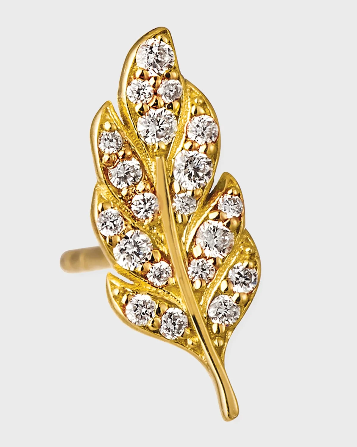 14k Diamond Feather Stud Earring, Single - 1