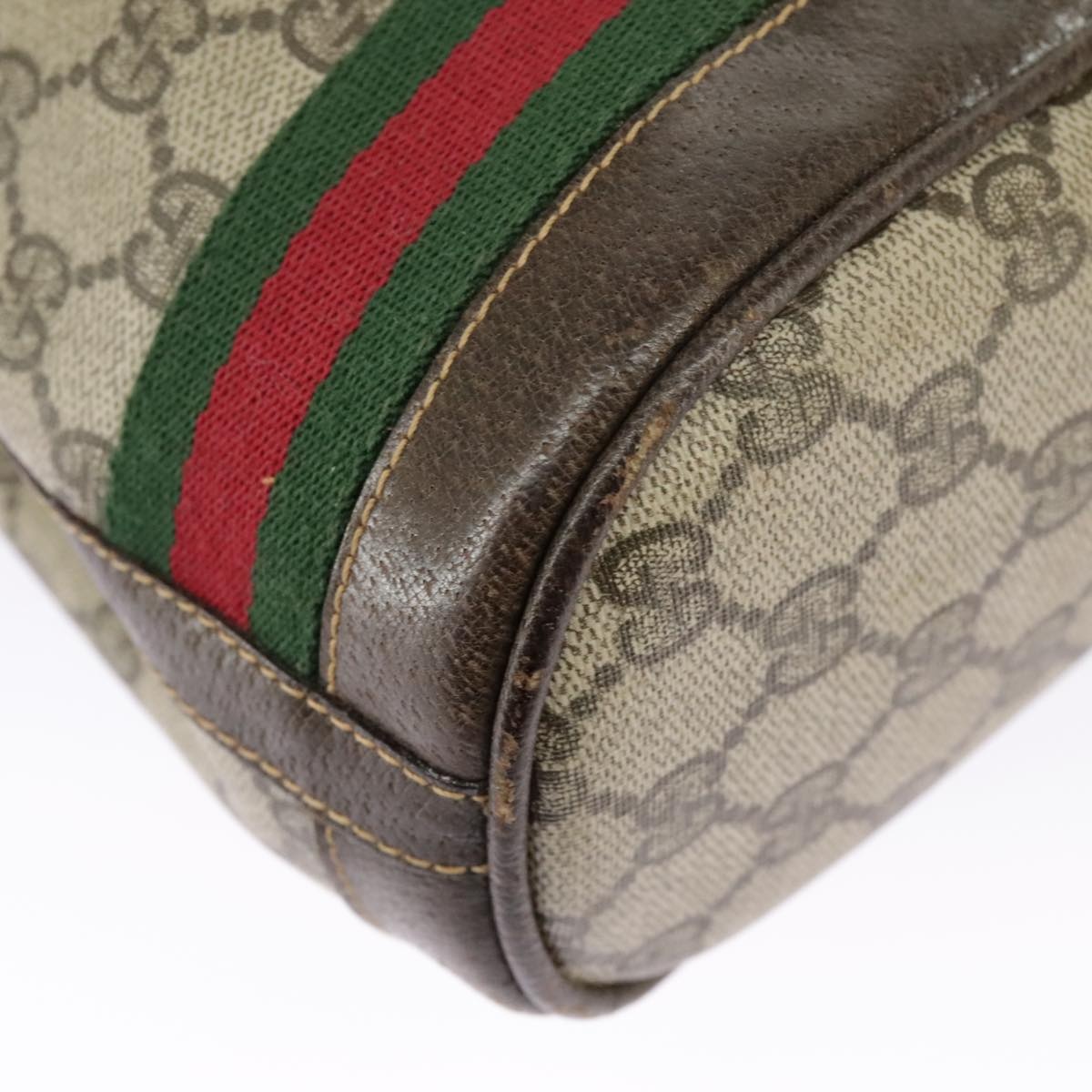GUCCI GG Supreme Web Sherry Line Hand Bag Pvc Beige Green Red - 9