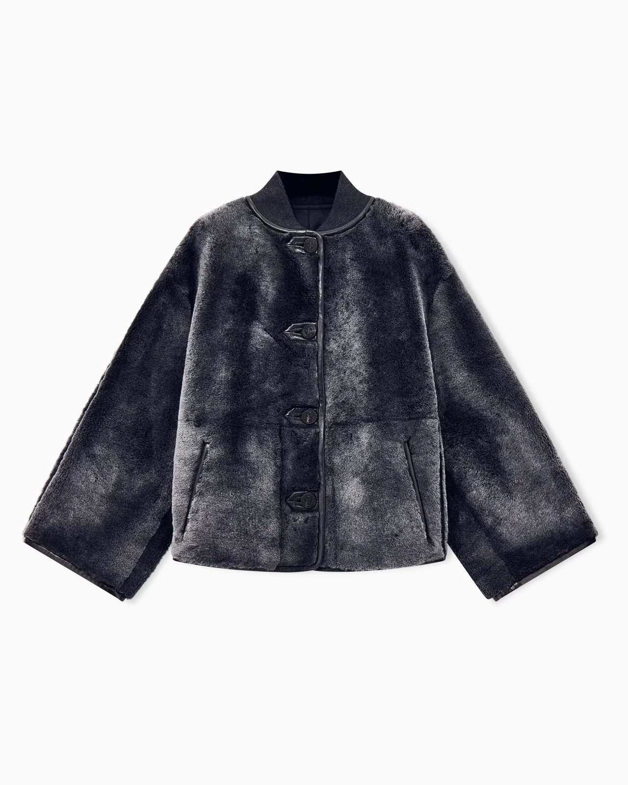 BLOUSON JACKET REVERSIBLE IN SHEARLING WITH KNITTED COLLAR - 1