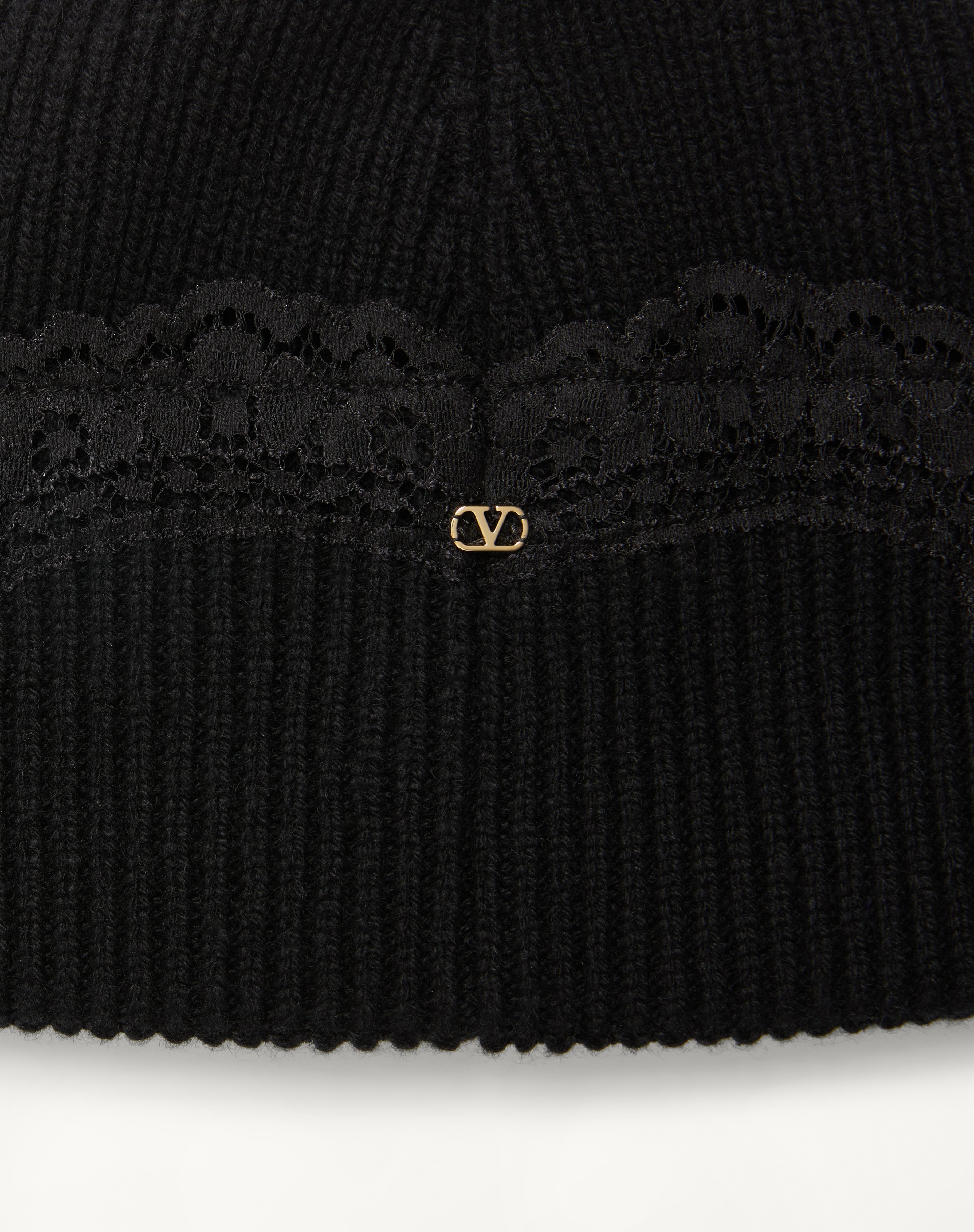 VLOGO SIGNATURE CASHMERE AND LACE BEANIE - 4
