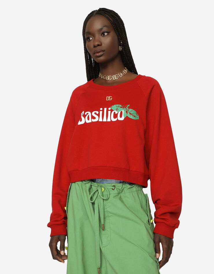 Cropped basil-print jersey sweatshirt with DG logo - 1