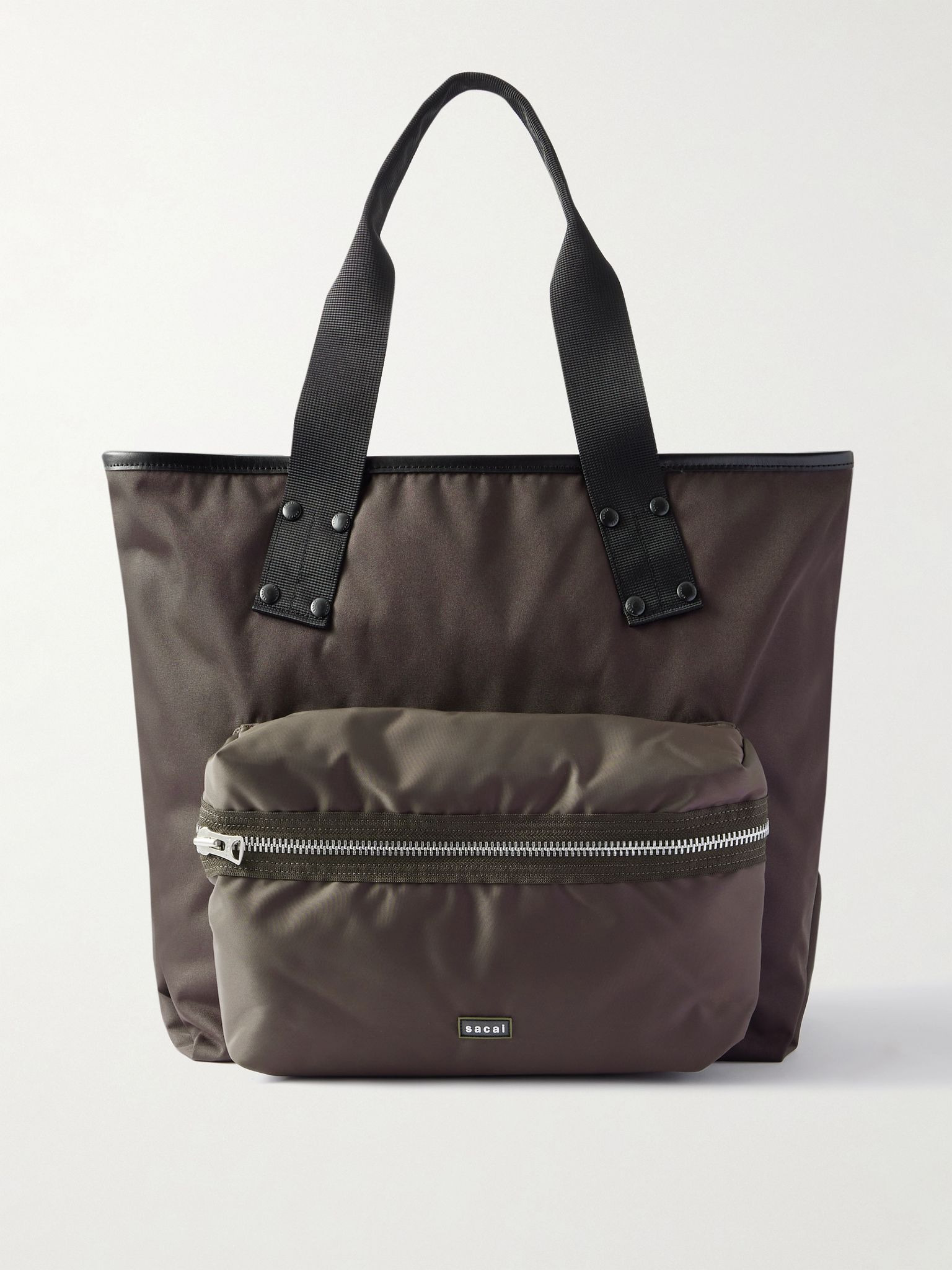 Leather-Trimmed Shell Tote Bag Brown - 1