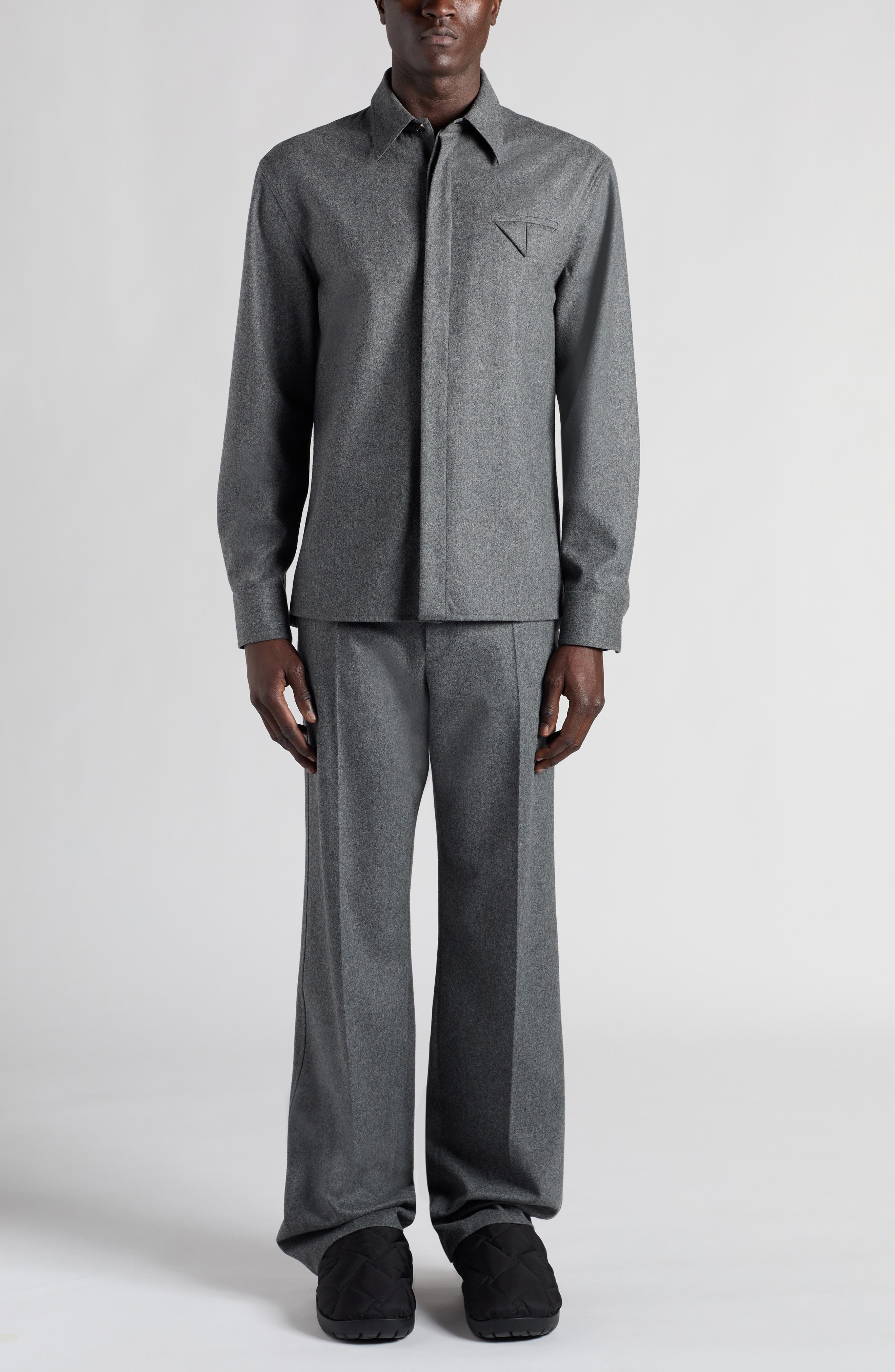 Bottega Veneta Regular Fit Lightweight Wool Flannel Pants in 1962 Grey Melange at Nordstrom - 2