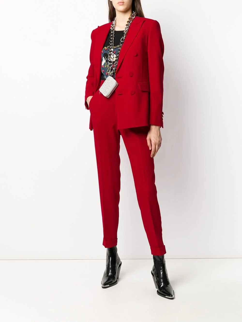 red double-breasted trouser suit - 2