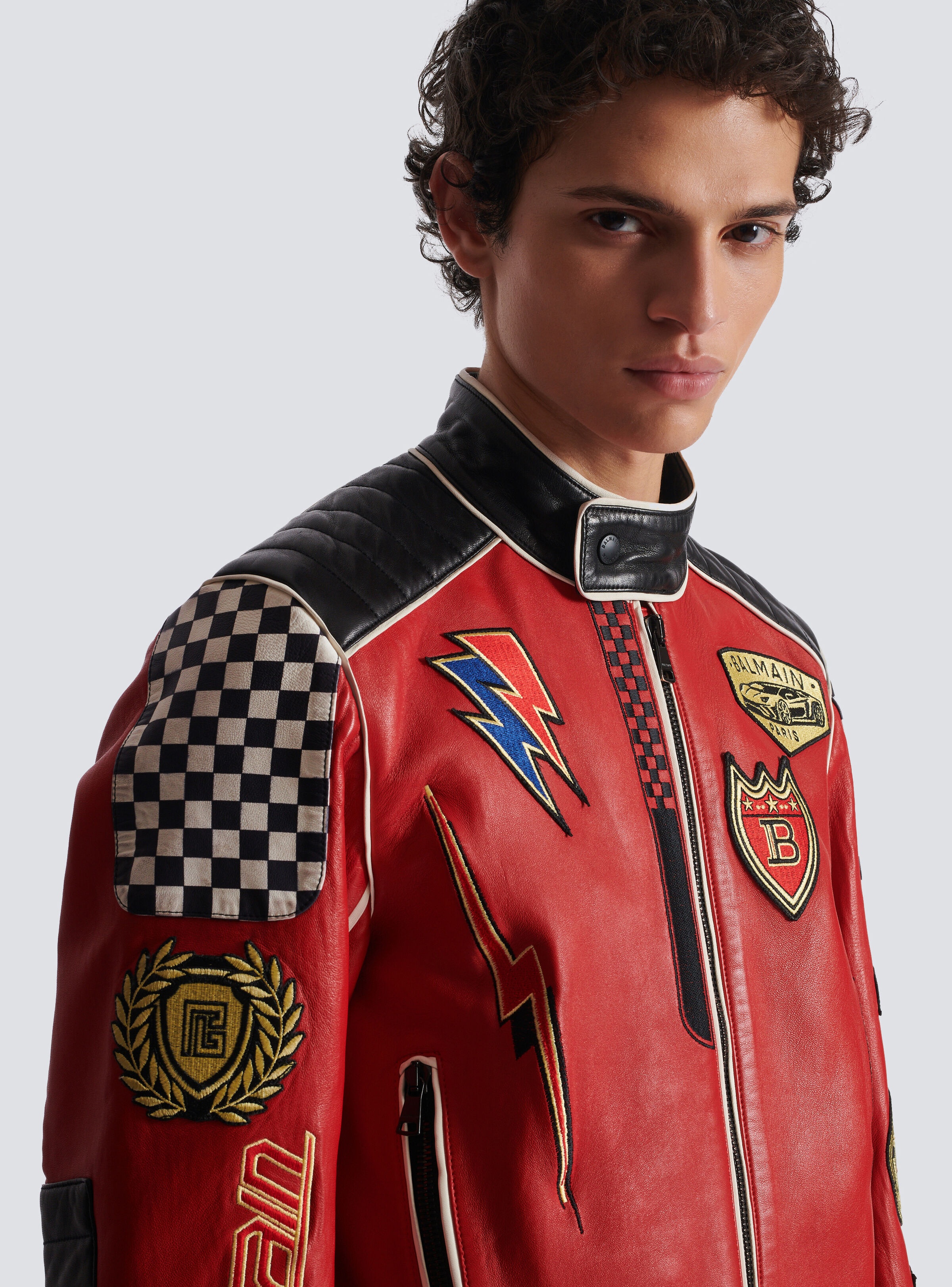 Lambskin jacket with Balmain Racing patches - 7