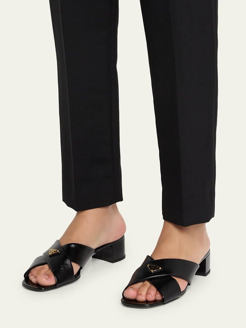 Prada 35mm Triangle Logo Metallic Leather Mule Sandals outlook