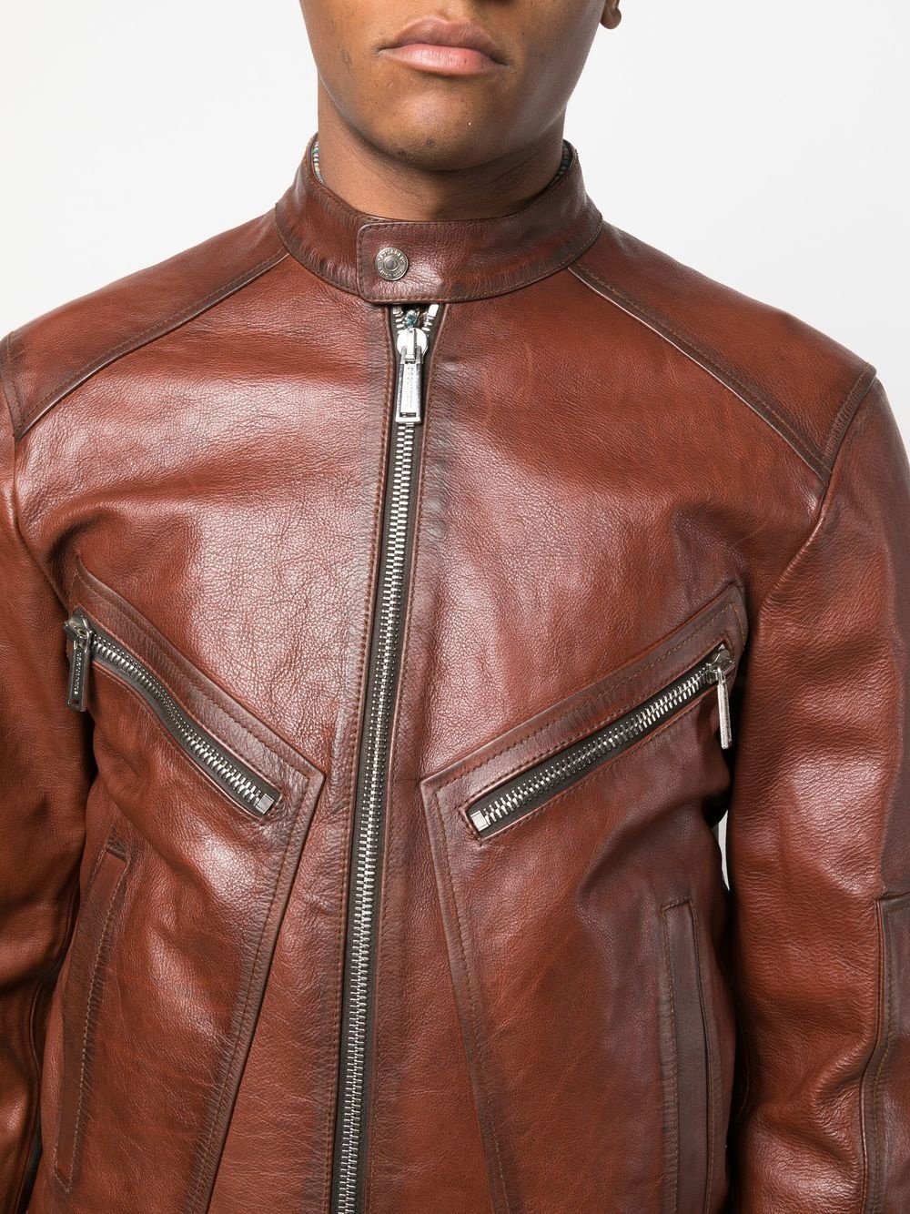 zip-up leather biker jacket - 5