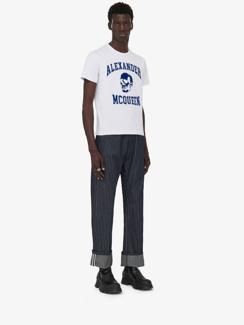 ★alexander mcqueen★ Varsity Short Sleeve T-Shirt White Bla Alexander McQueen Men's Varsity T-shirt in White/ivory