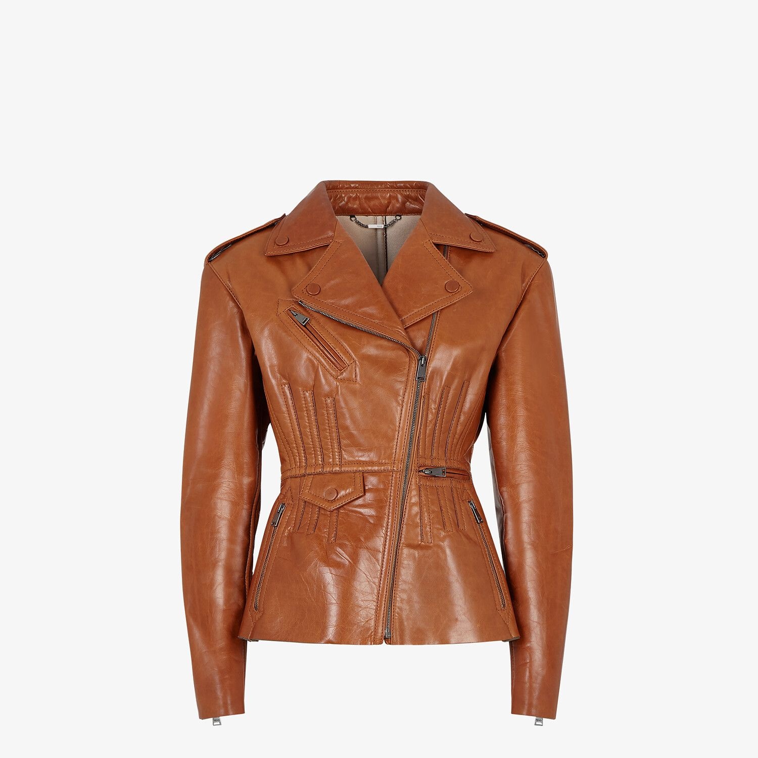 Brown leather biker jacket - 1