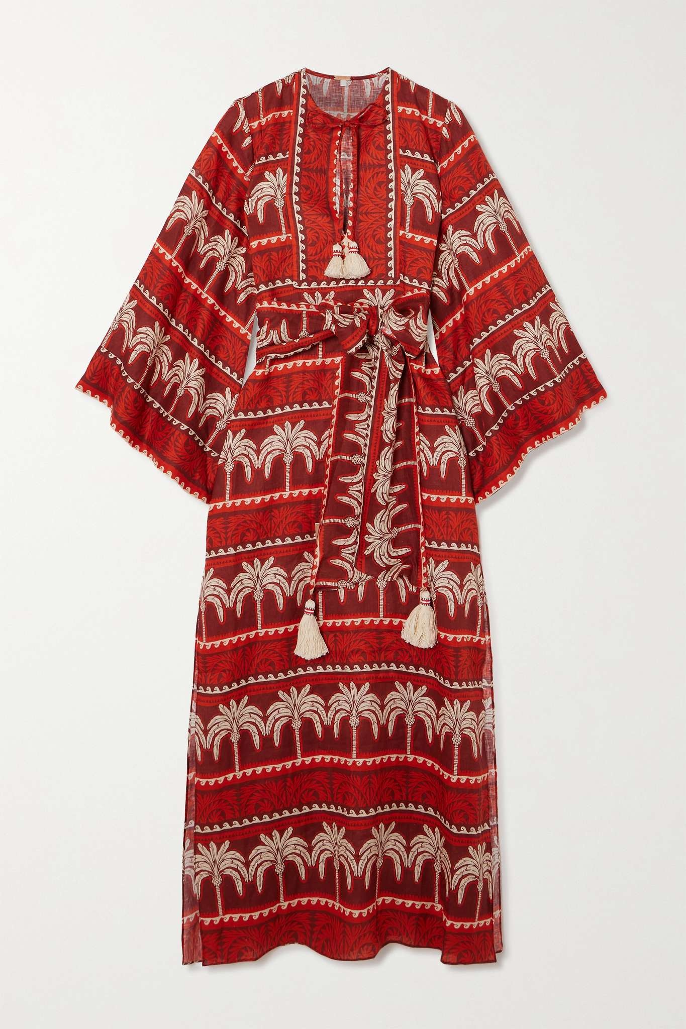 + NET SUSTAIN Wild Savannah belted tasseled printed linen dress - 1