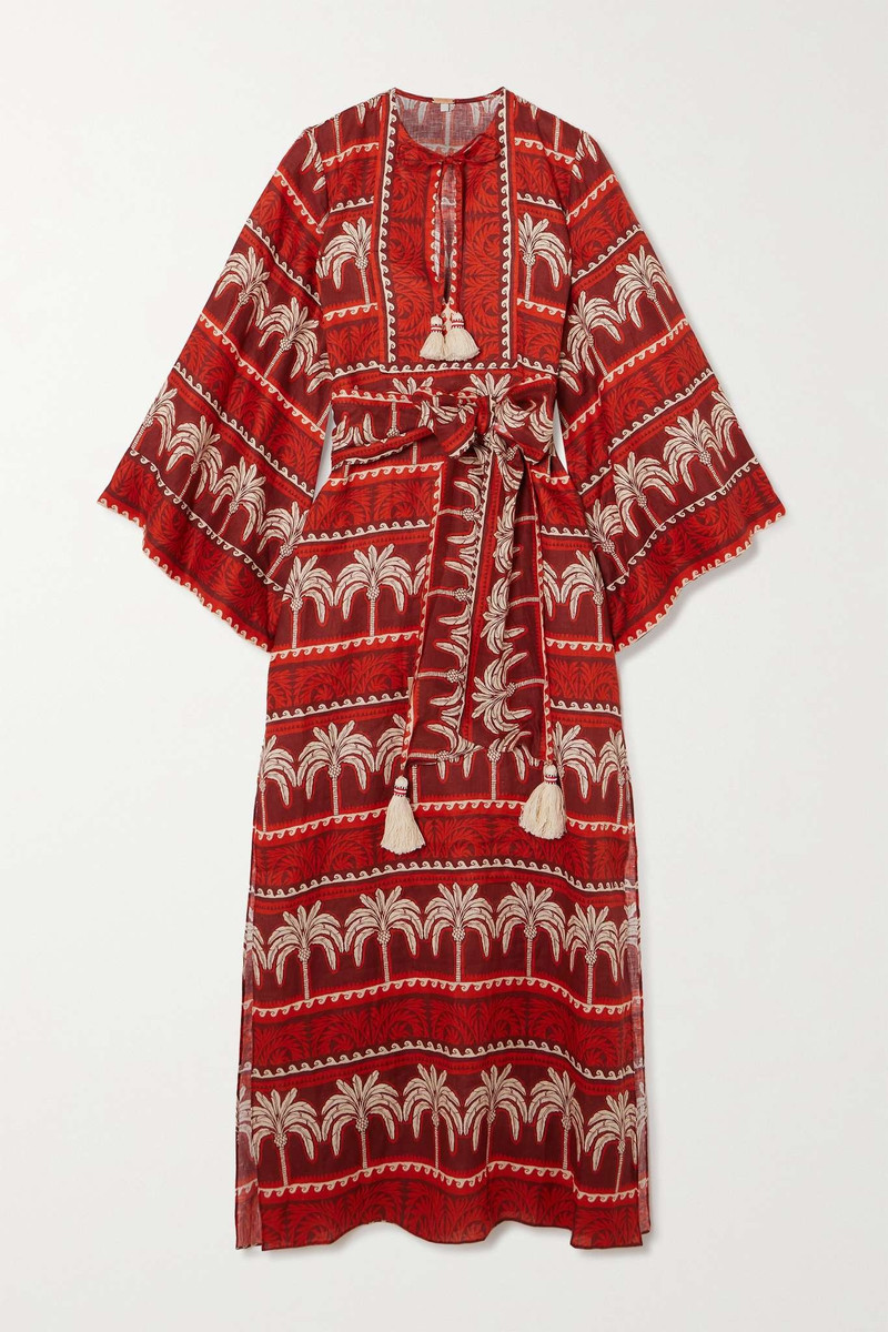 + NET SUSTAIN Wild Savannah belted tasseled printed linen dress 1