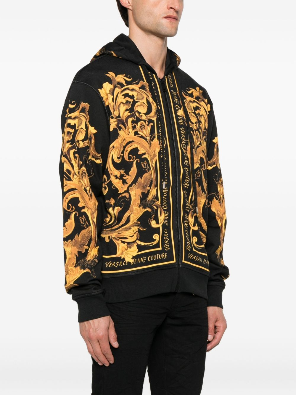 baroque-print zip-up hoodie - 3