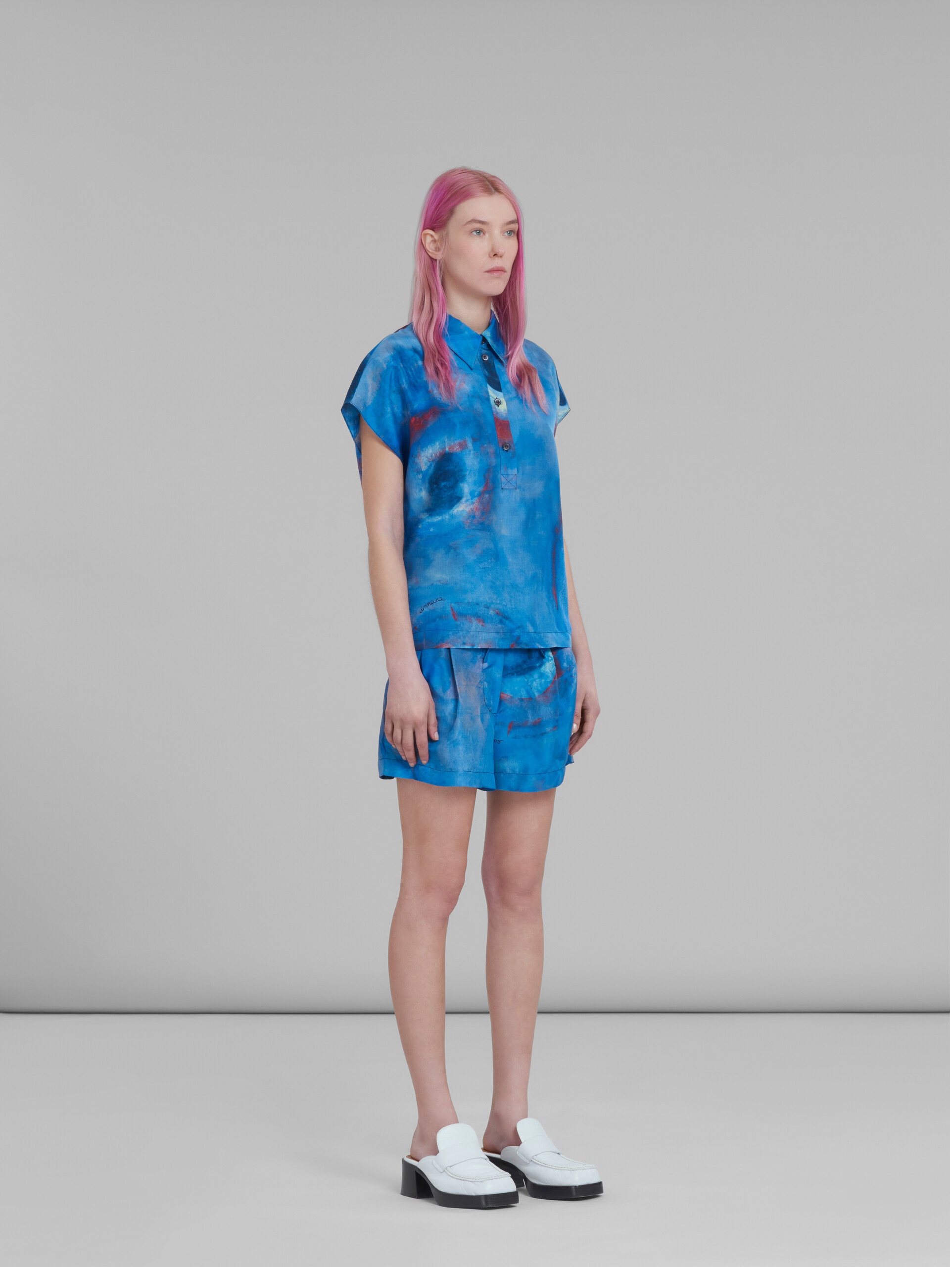 SILK POLO TOP WITH BUCHI BLU PRINT - 5