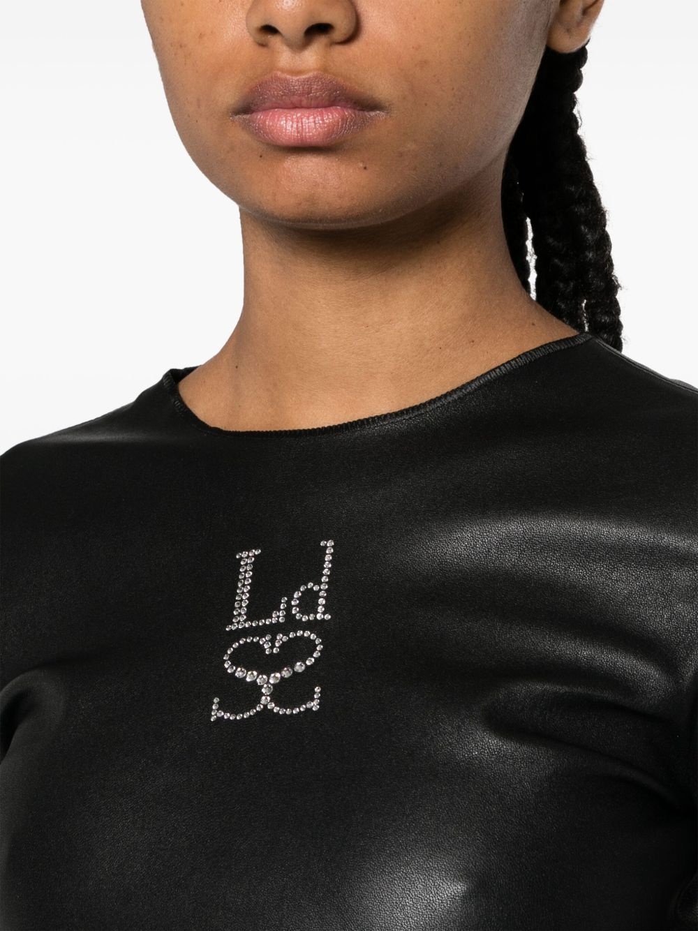 rhinestone-embellished leather top - 5