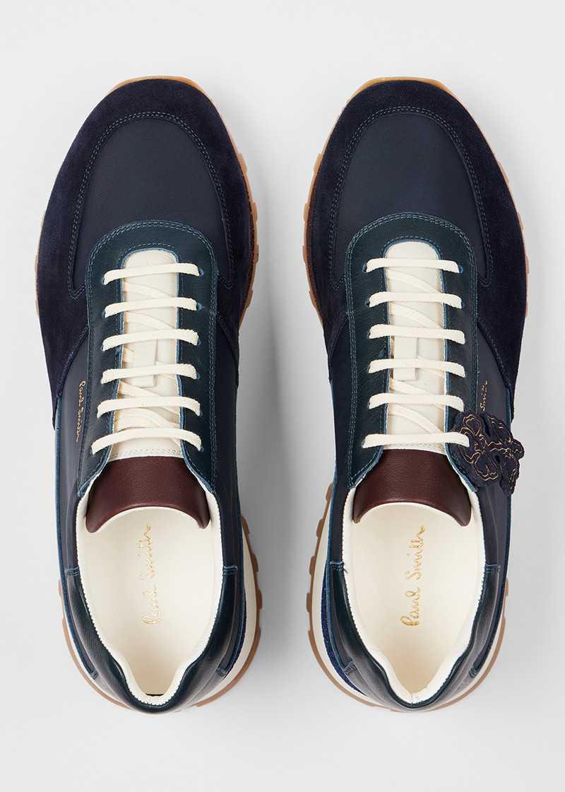 Navy Blue 'Velo' Mixed Retro Trainers 6