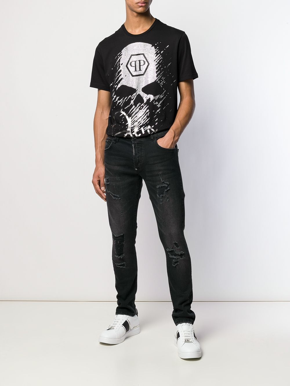 rhinestone skull T-shirt - 2