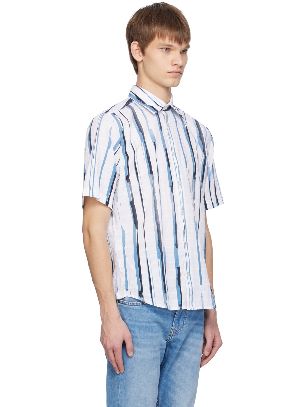 White & Blue Printed Shirt - 2