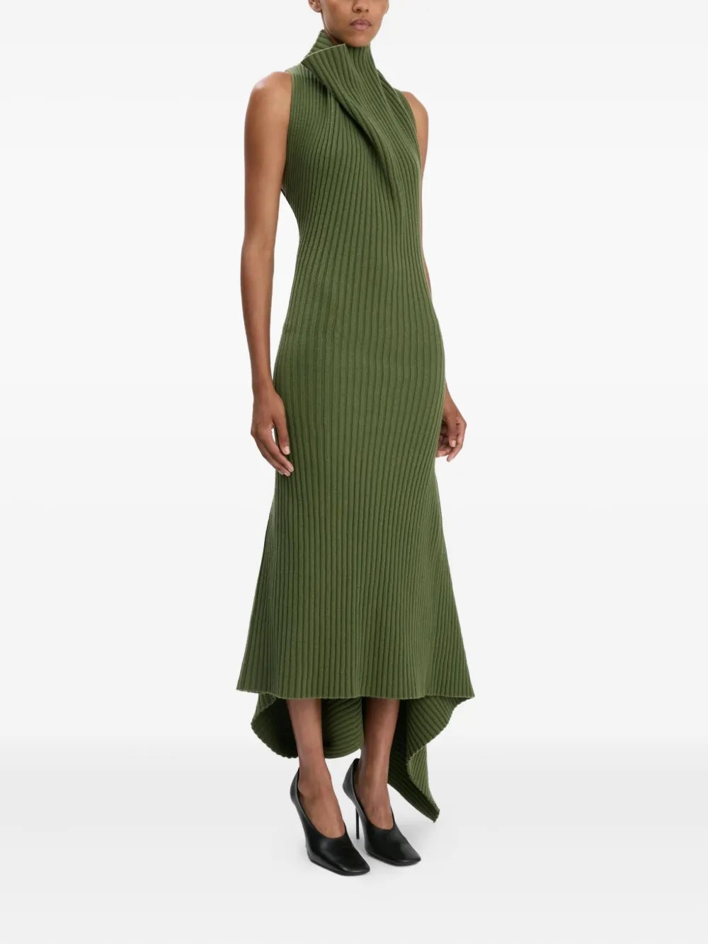 Draped Sleeveless Rib Midi Dress - 4