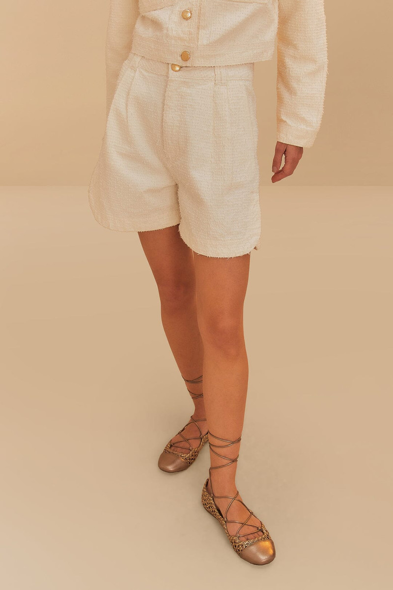FARM RIO Off-White Twill Laser Pleated Shorts outlook