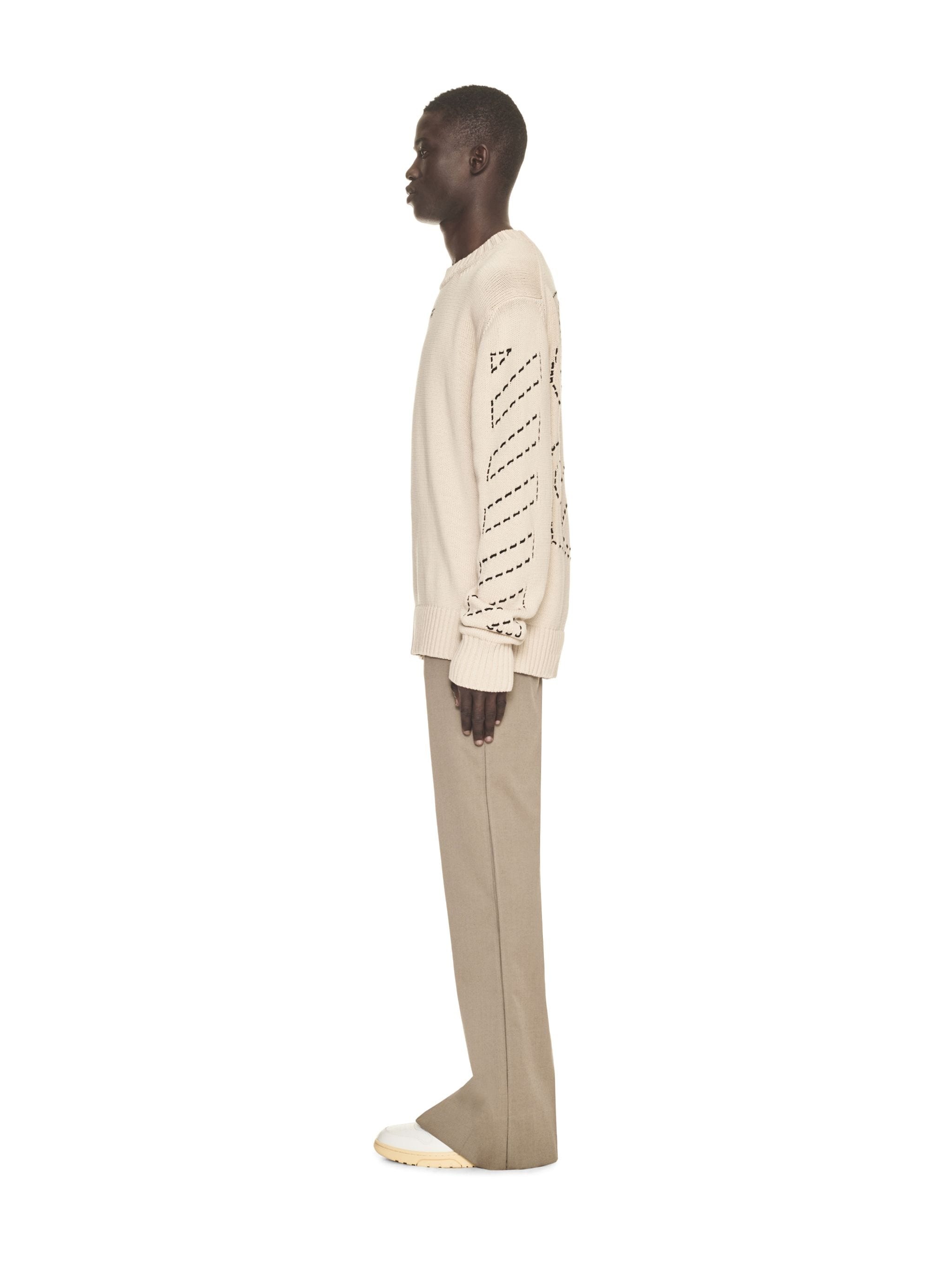 Stitch Arr Diags Knit Crewne Beige Blac - 3